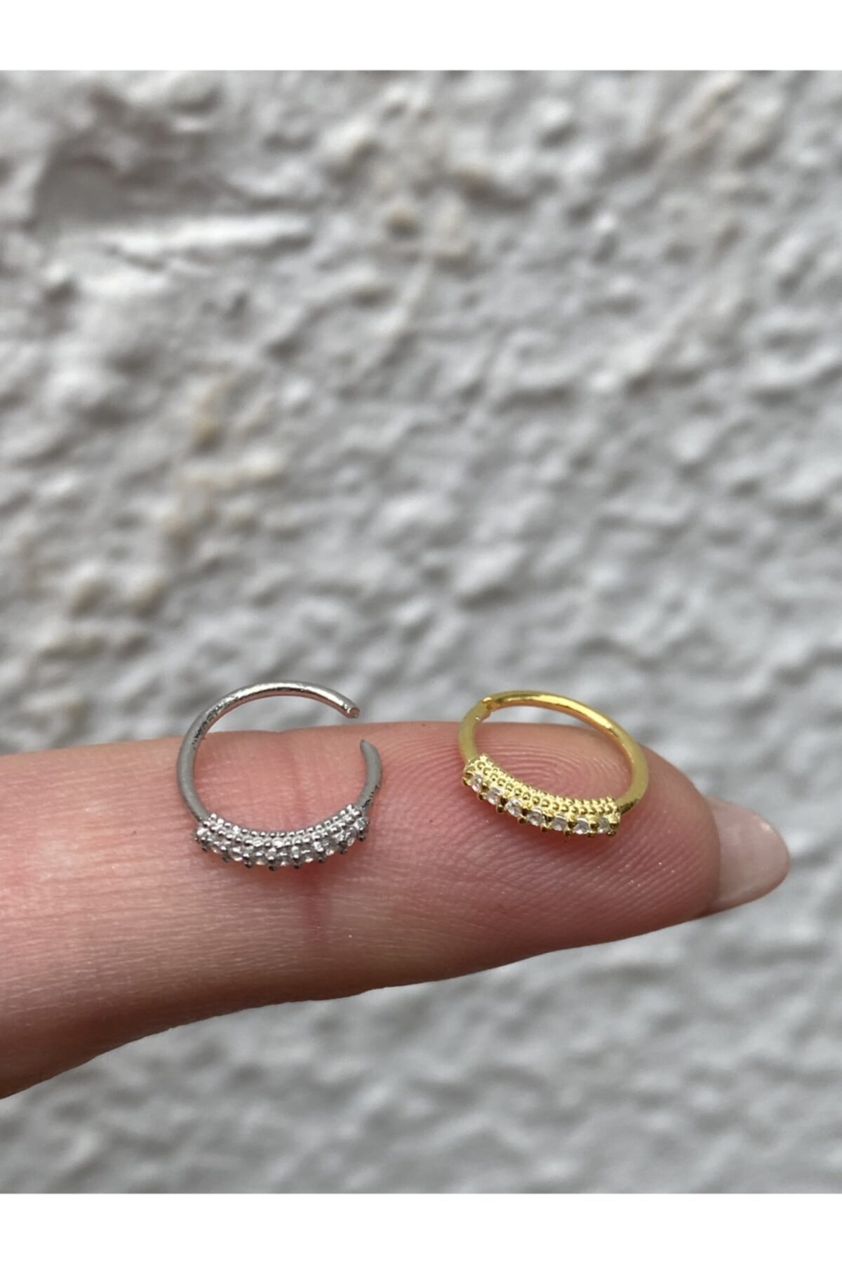 TAKIKRALI 925 Ayar Gümüş 2’li Set Kulak Ve Burun Için Halka Piercing