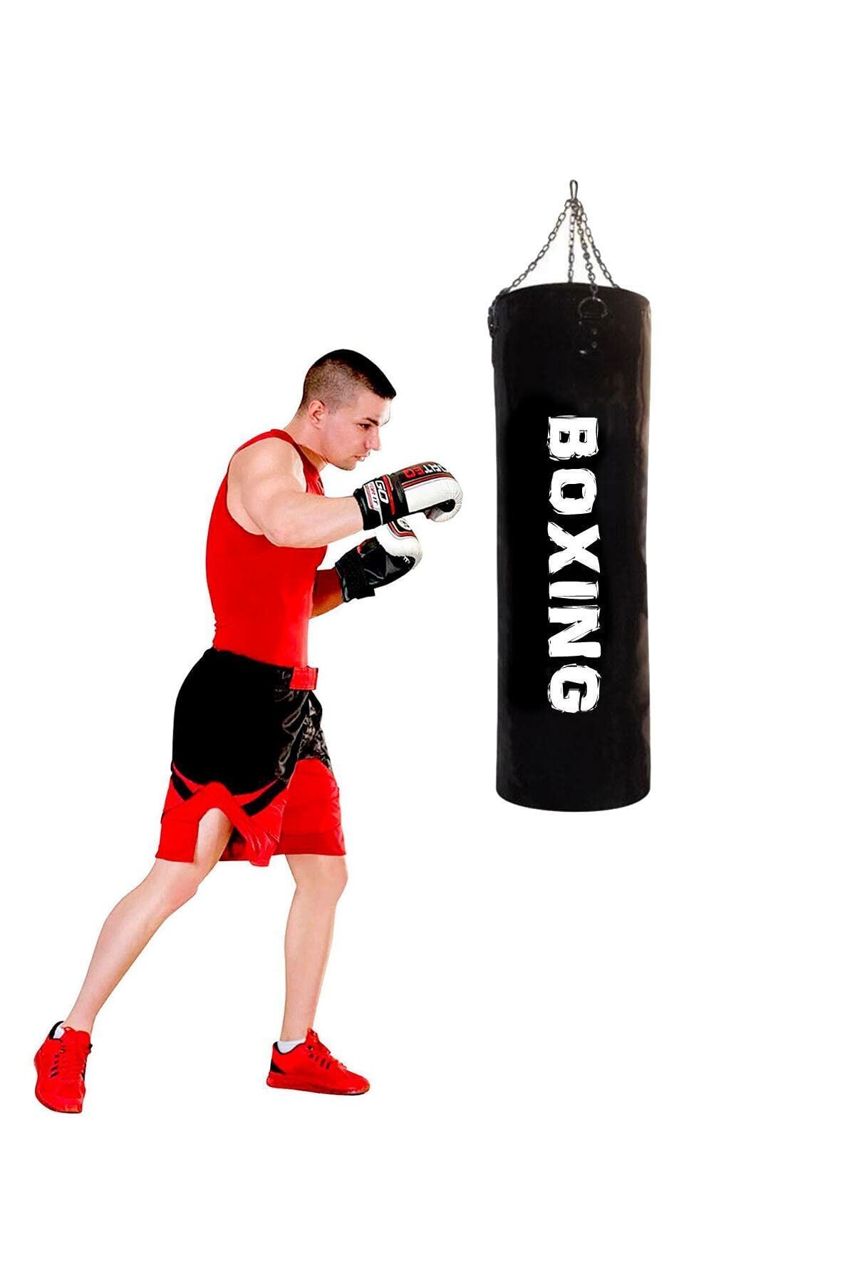BOXİNG 100 Cm X 35 Cm Siyah Zincirli Boks Torbası - Dolu