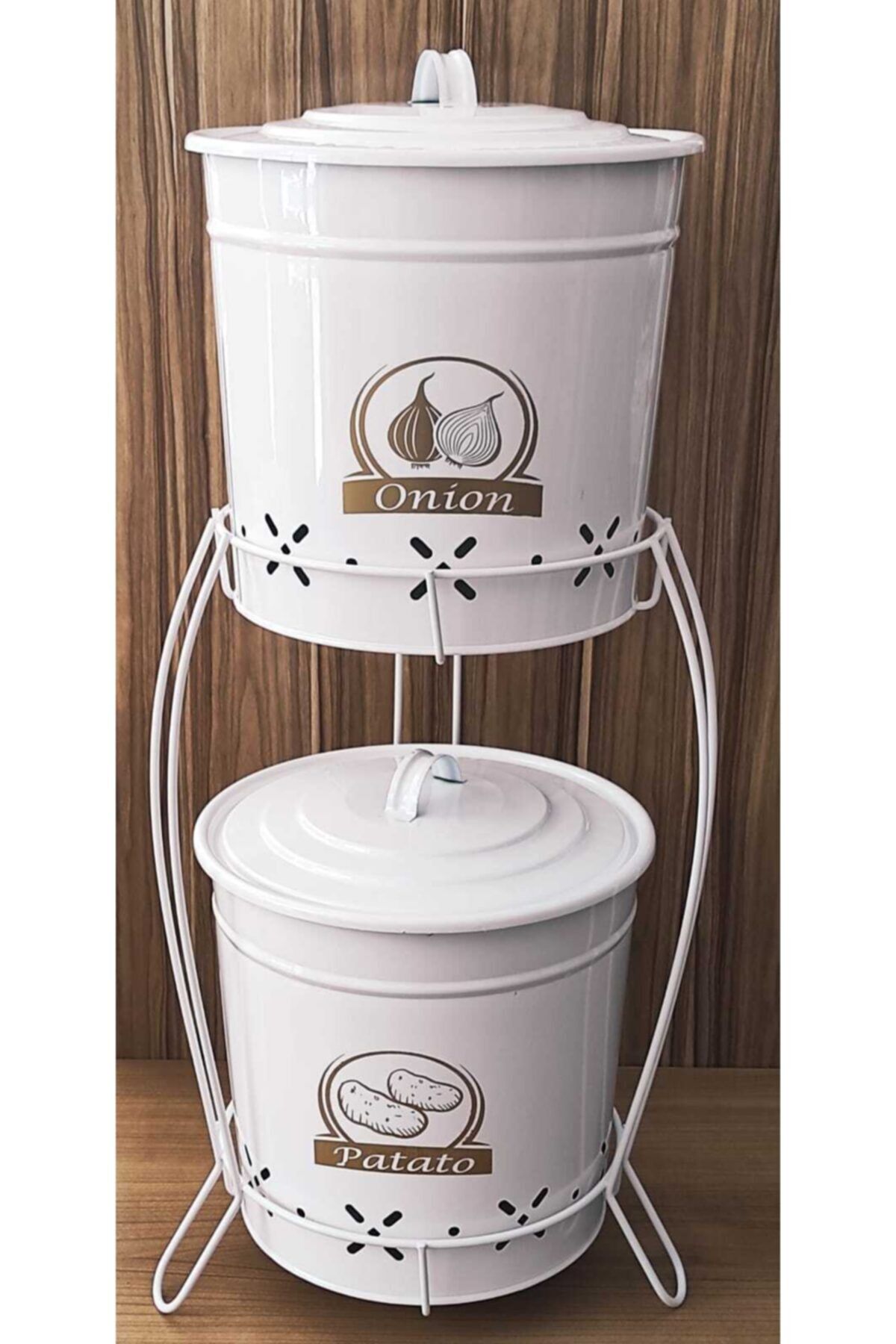 tub Metal Beyaz Ferforje Patates Soğan Standı 70 cm