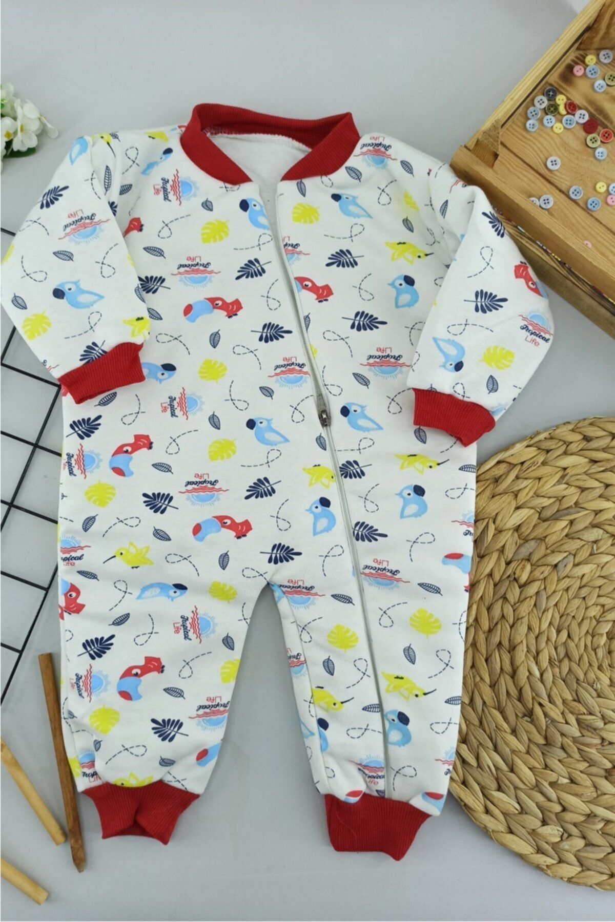 ALİSS BABY Bordo Kuş Desenli Çocuk Lüx Uyku Tulumu 1-2-3-4-5-6 Yaş