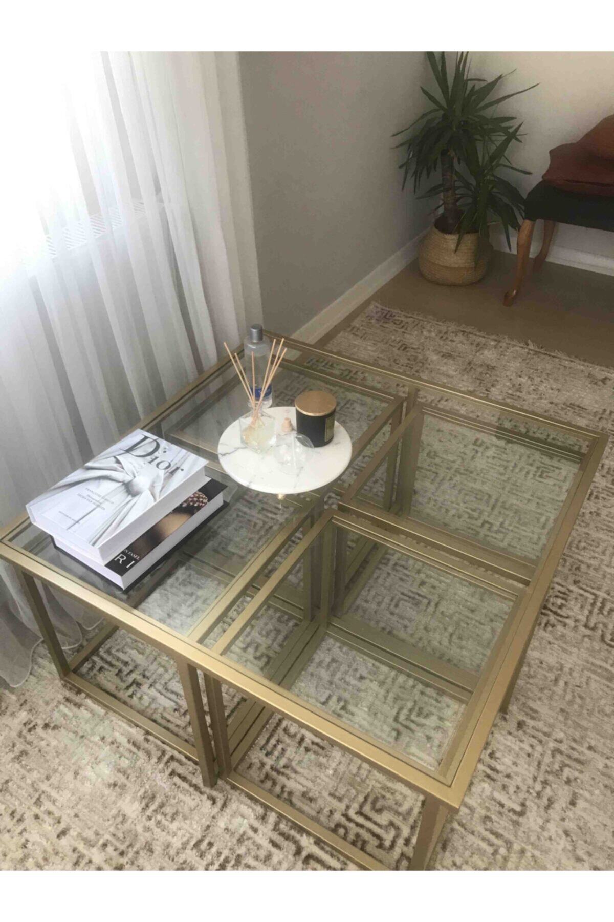 Atolly Home Metal Gold Ayrılabilen 5 Parça Orta Sehpa