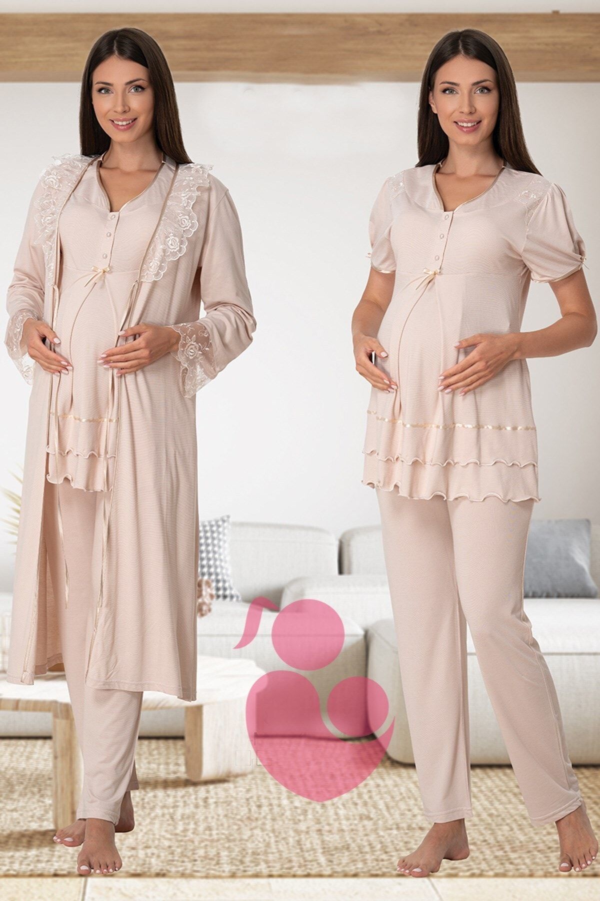 lohusahamile Sütlü Kahve Gizli Emzirme Özellikli Sabahlıklı Lohusa Pijama Effortt 8024