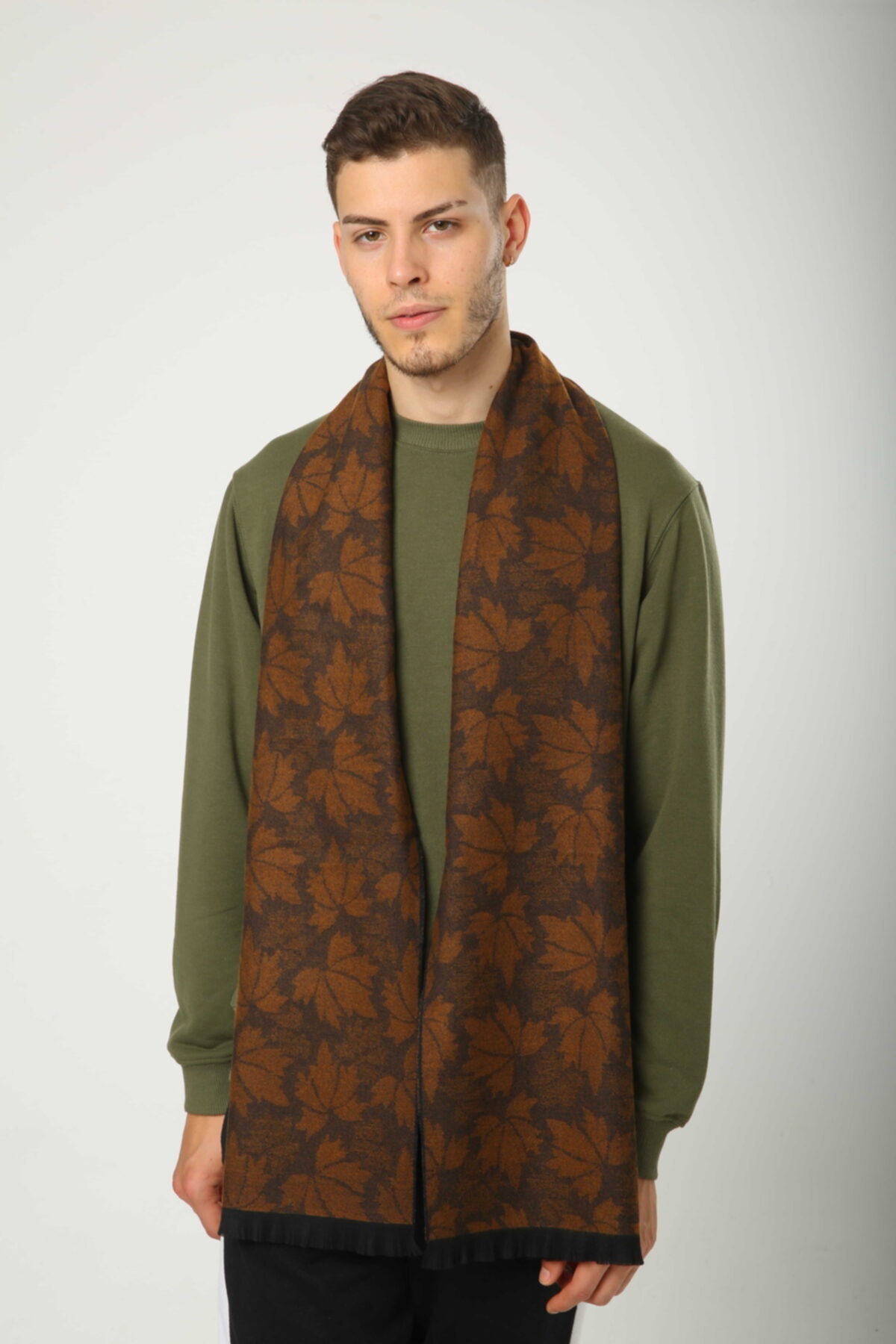 FELLMENS Orange Yaprak Desenli Kaşmir Erkek Atkı