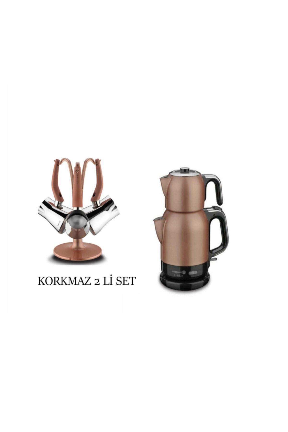 KORKMAZ Elektrikli Çay Makinesi- Roda Vita Cezve Takımı 2 Li Set