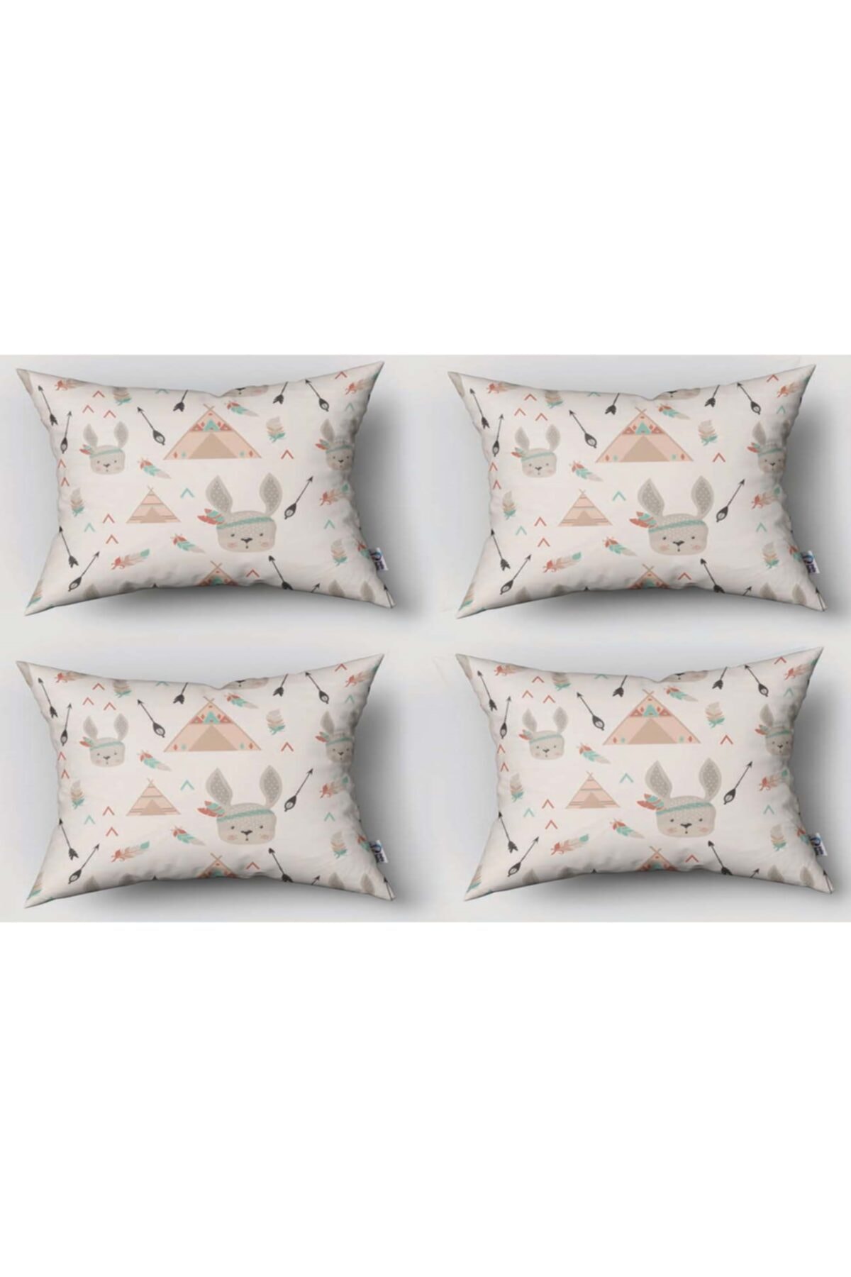 instababyrooms Kızıldereli Hayvanlar Desenli Çocuk Odası Dijital Baskılı Dörtlü Kırlent Kılıfı