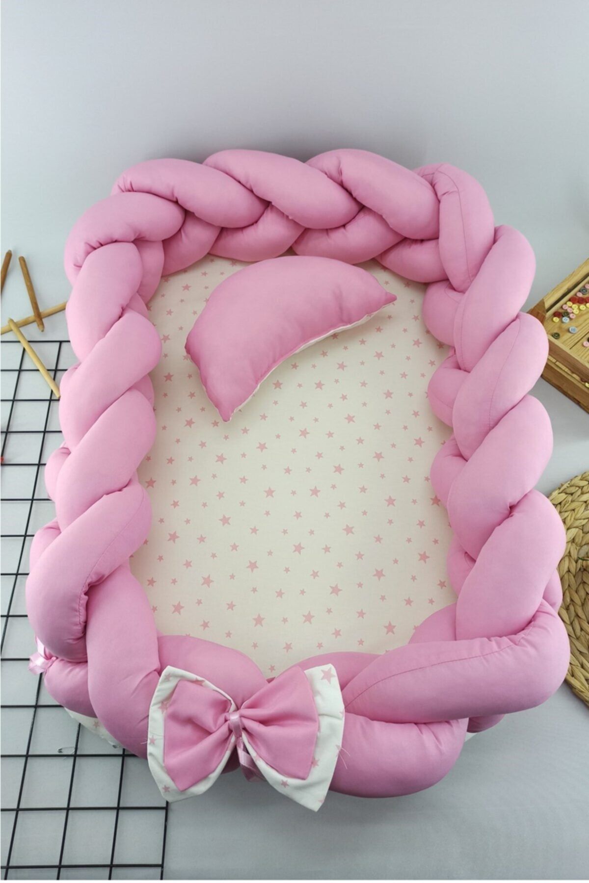 ALİSS BABY Pembe Örgülü Bebek Yatağı Babynestt 0-12 Ay