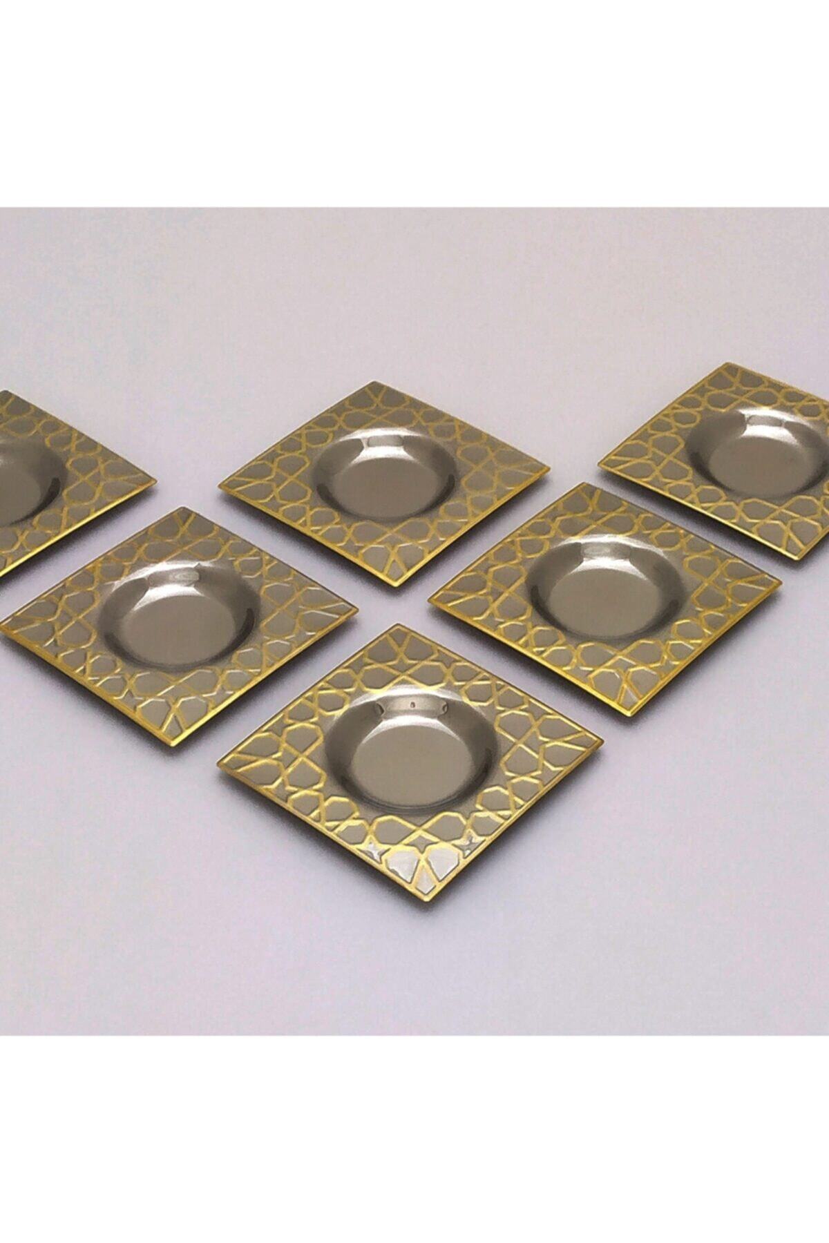 Tiamo Selçuklu Desen Çelik Gold Detay Çay Tabağı - 6 Adet