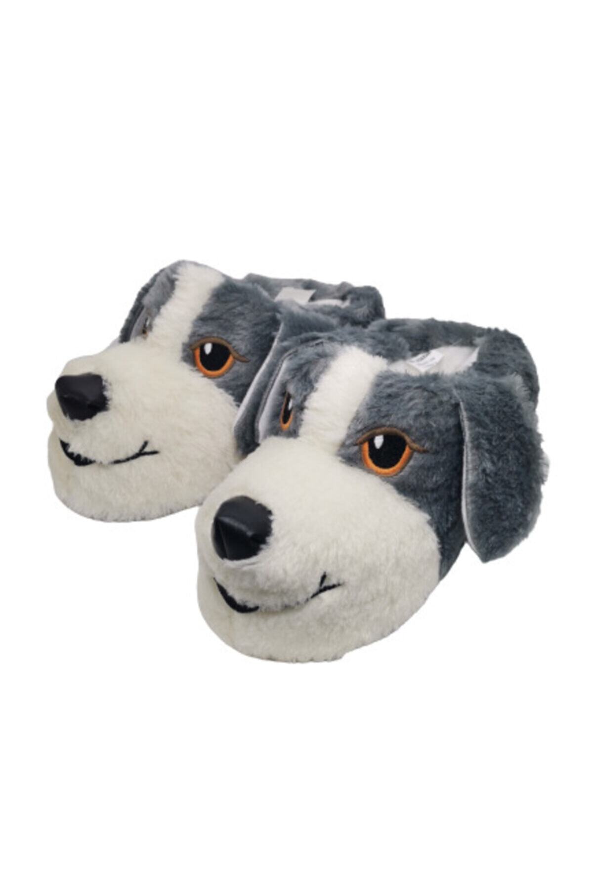 TREND AYAKKABI Unisex Koyu Gri Ev Içi Peluş Köpek Panduf