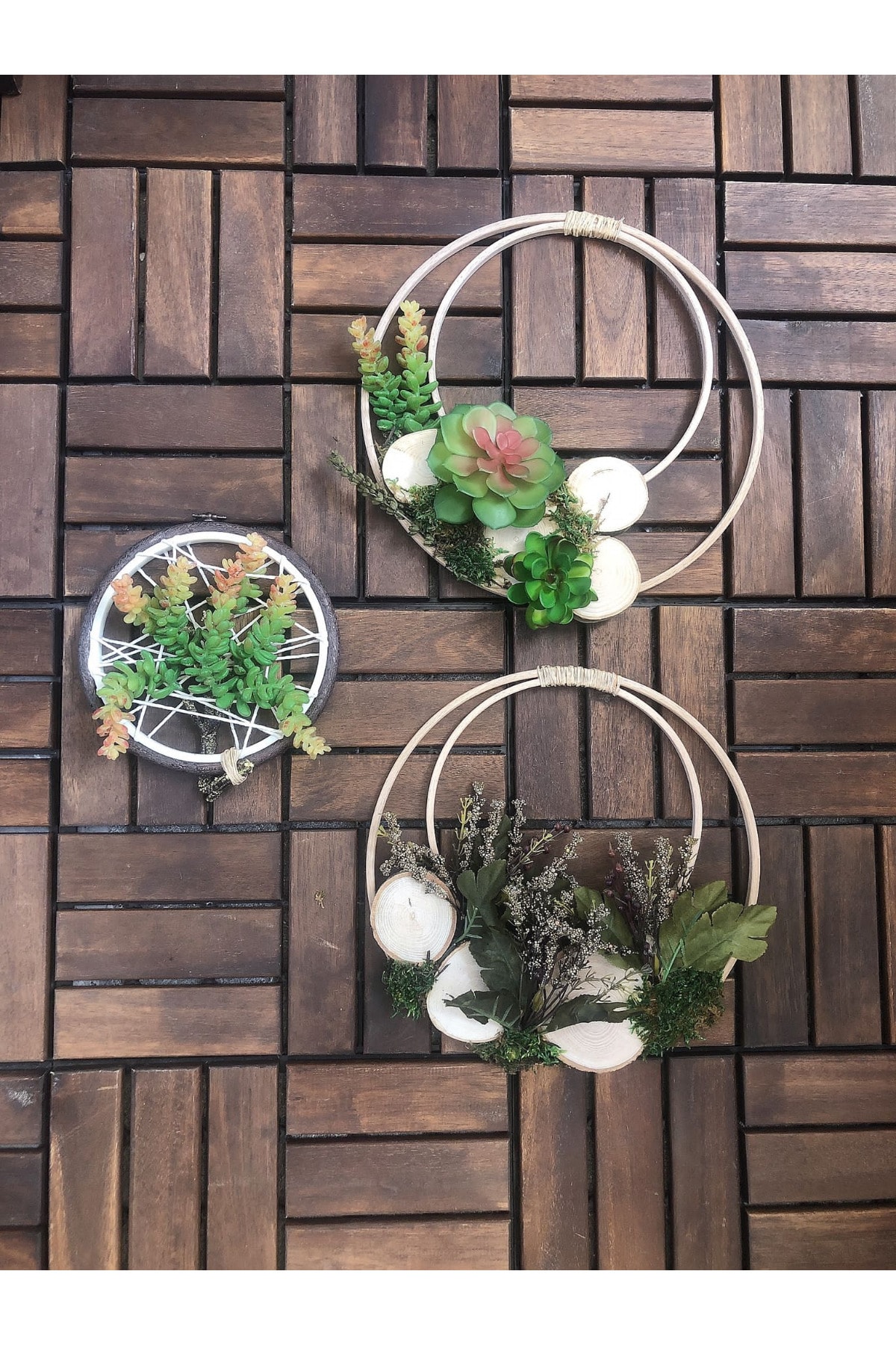 MtHomeStore Makrome Duvar Kasnak Bohem Aksesuar, Duvar,balkon Süsleme 20-30-30cm Lik (3 Lü Set)