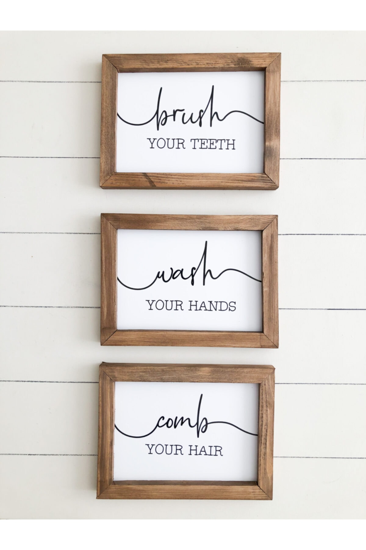Puu Design Banyo Wash Your Hands Brush Your Teeth Comb Your Hair Ahşap Çerçeve