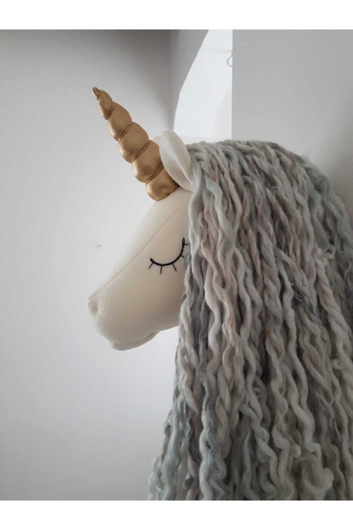 minibellababy Gri Saçlı Unicorn Büst Duvar Dekoru