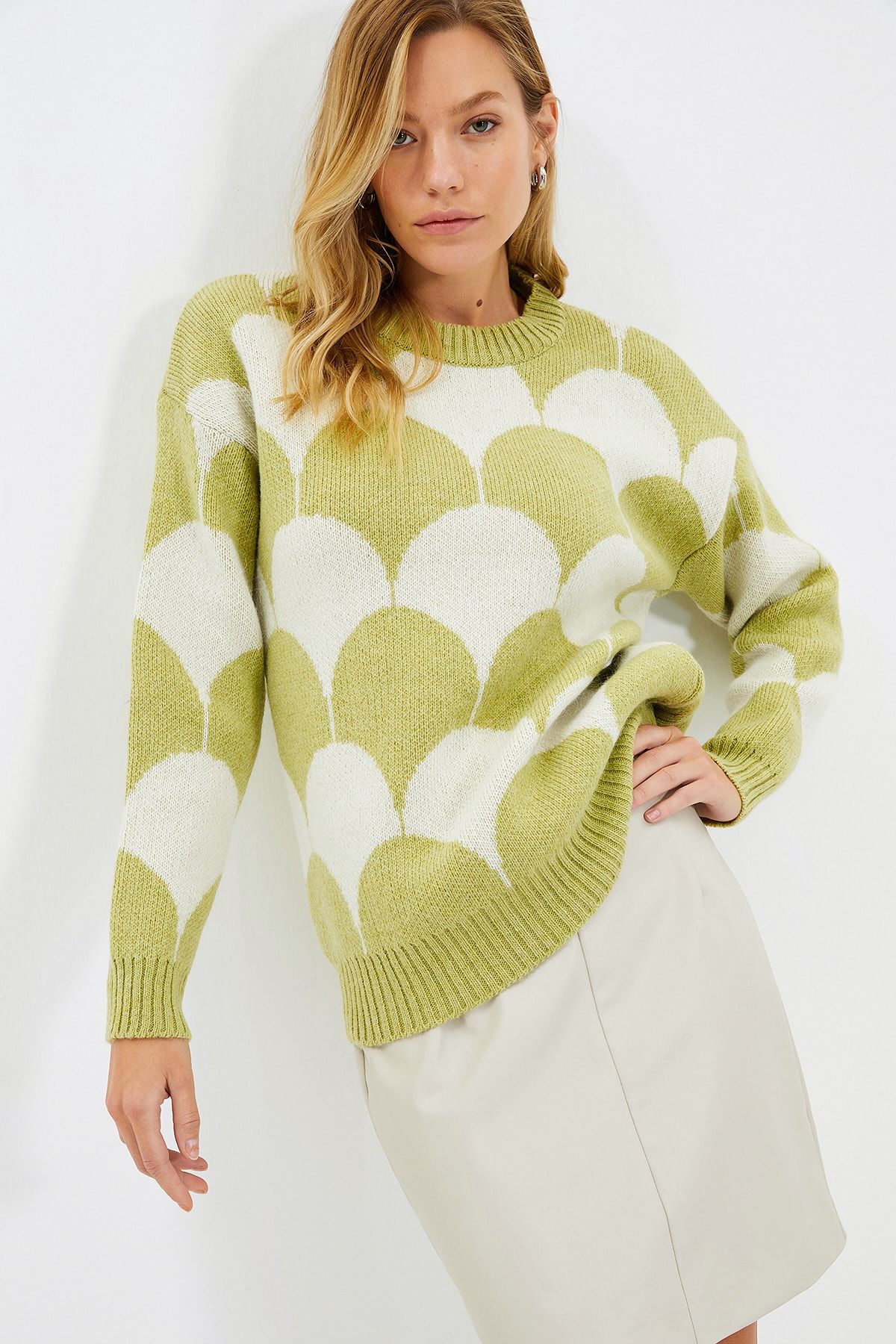 TRENDYOLMİLLA Mint Oversize Jakarlı Triko Kazak TWOAW22KZ1617