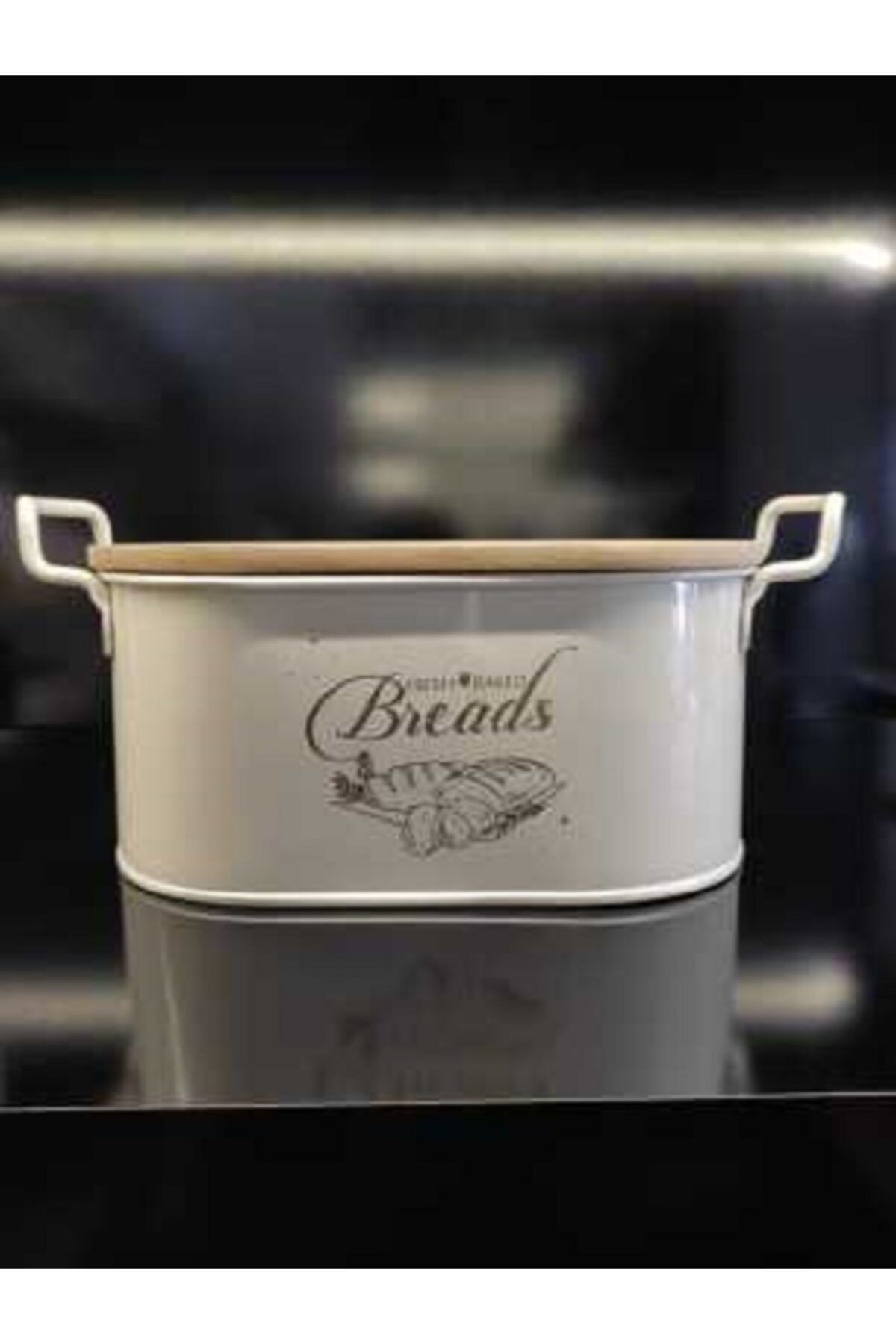 Cemile Ekmek Sepeti Metal Ahşap Kapak Krem 40x20x16cm