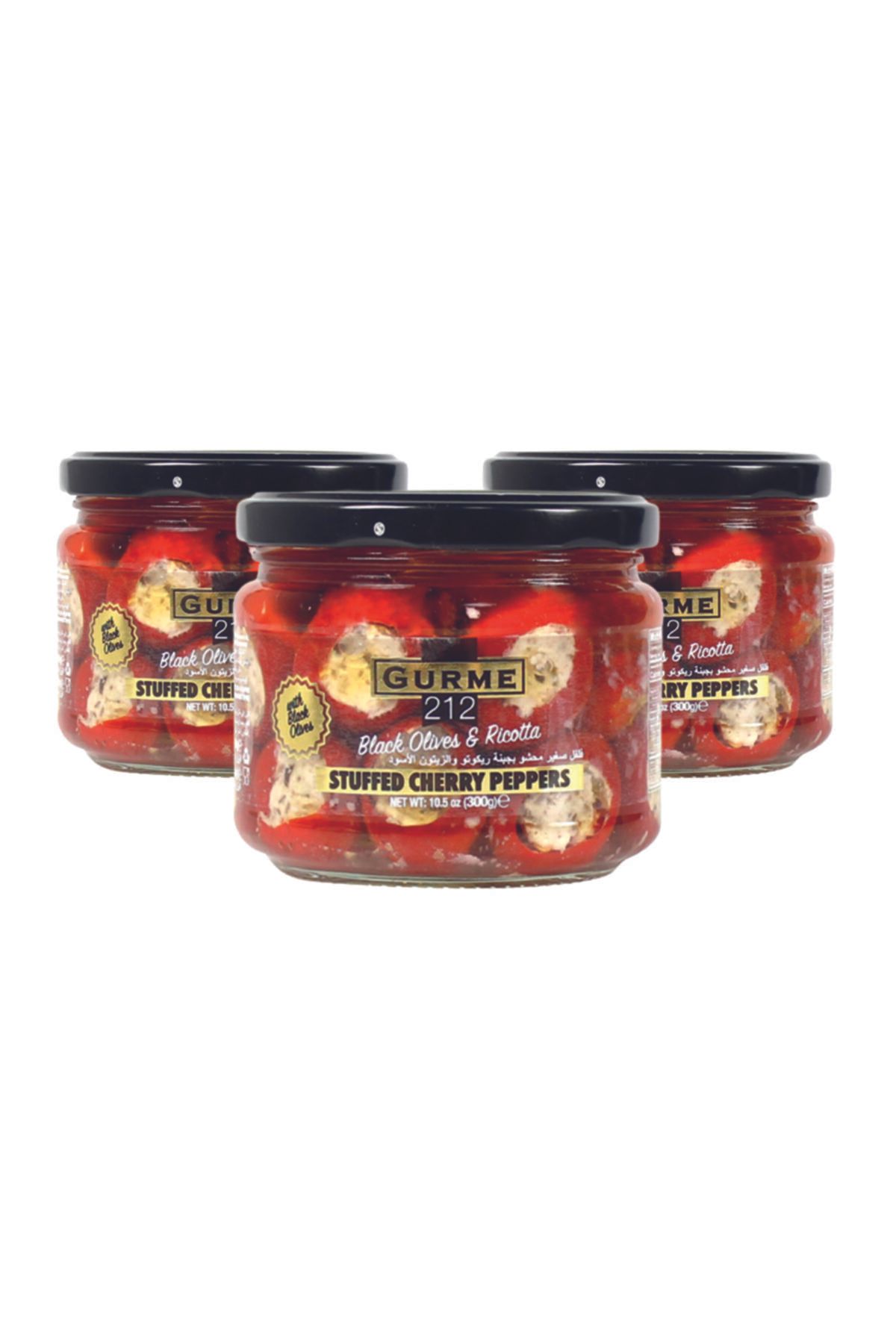 Gurme212 Ricotta Peynir + Zeytin Dolgulu Kiraz Biber (3 Adet X 300cc)