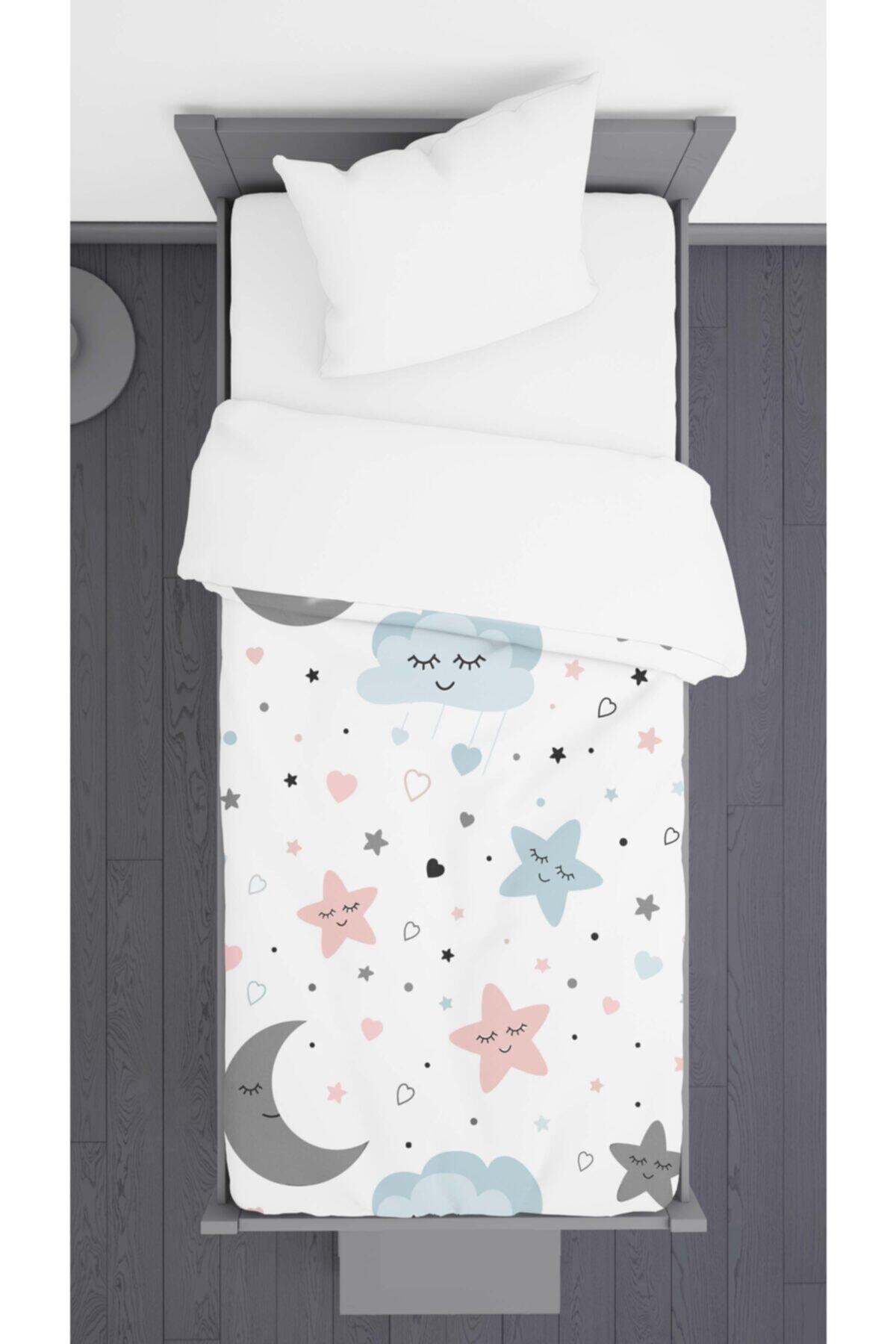 Ziu Kids Bulut Ay Ve Yıldız Desenli Dekoratif Yatak Örtüsü 140x220