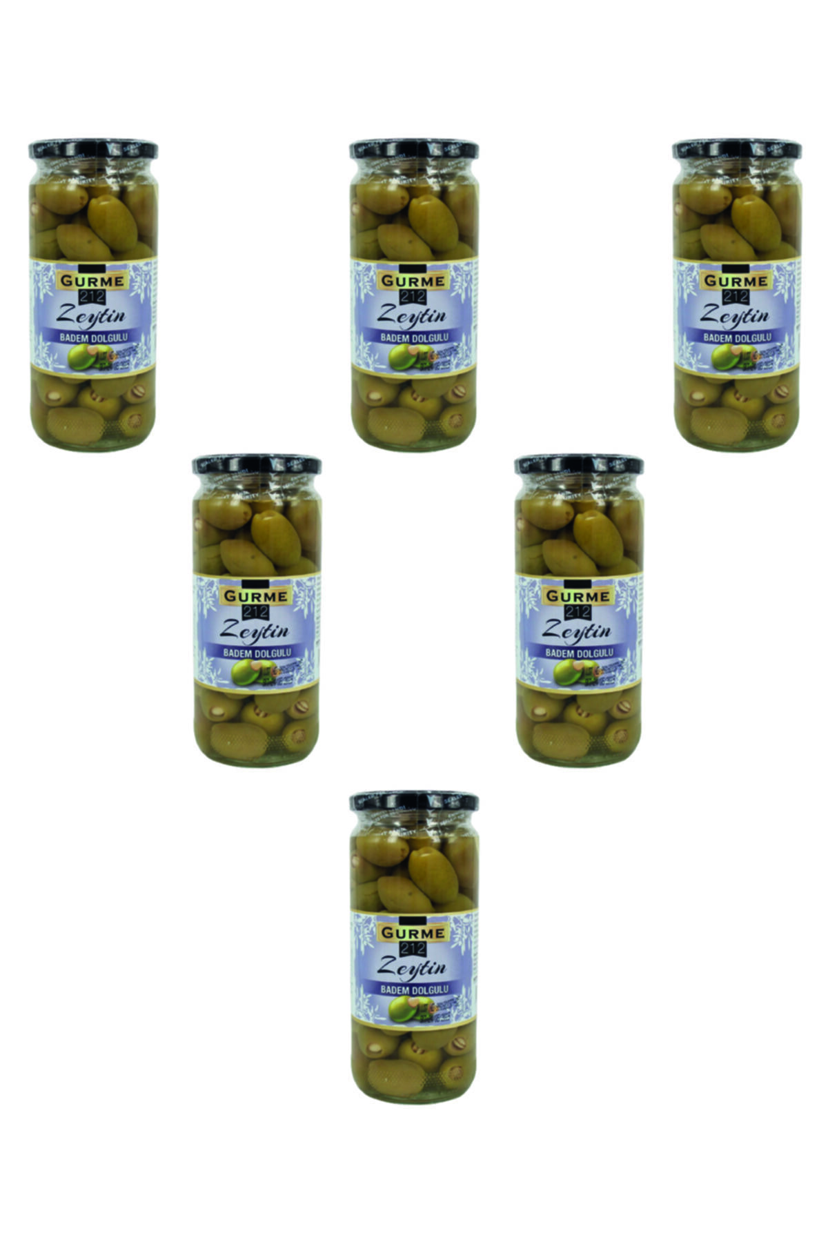 Gurme212 Kahvaltılık Badem Dolgulu Yeşil Zeytin (6 Adet X 500ml)