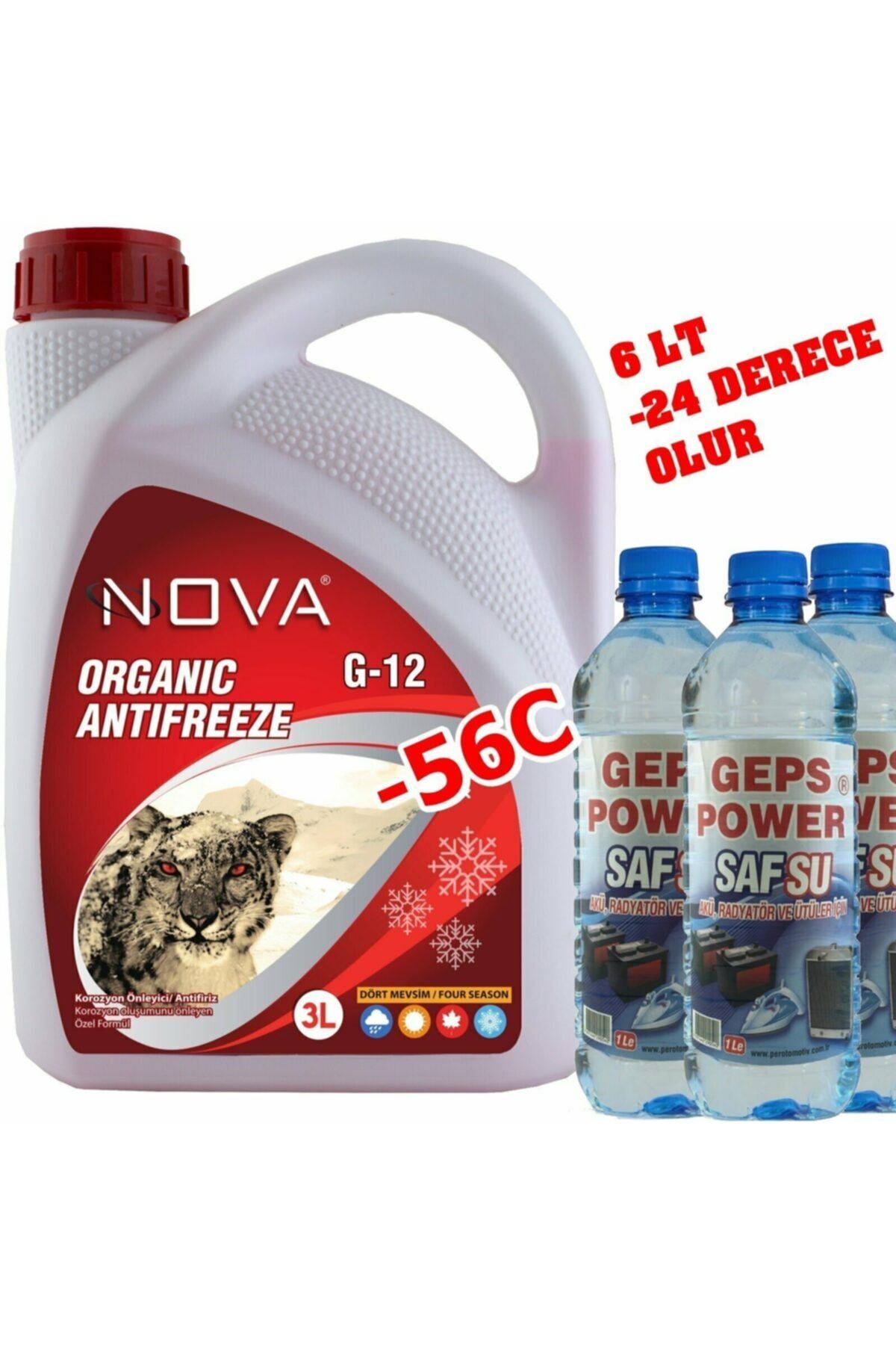 Nova -56 Derece Organik Kırmızı Antifriz 3 Litre +3lt Saf Su