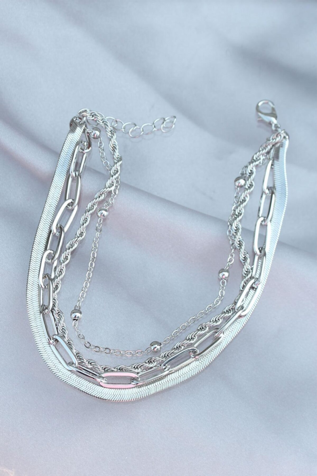 esilay shop Gümüş Renk Metal Zincir Detaylı Halhal