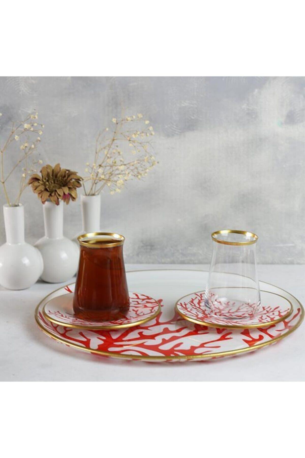 Glore Laura Mercan 5 Parça Tepsili Çay Seti