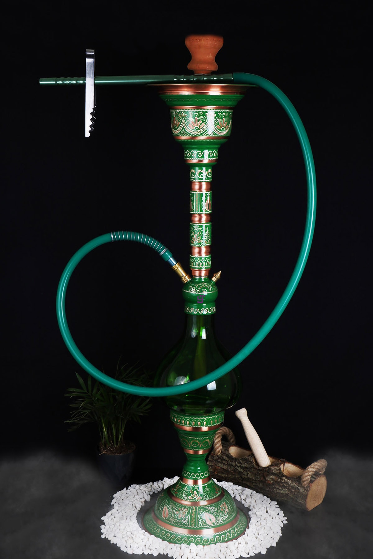 ORJİN TOBACCO Özel Işlemeli Büyük Boy Yeşil Azeri Nargile Takımı