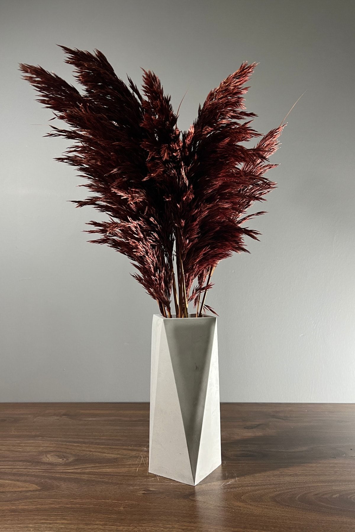 thebouqet Beton Vazoda 7 Dallı Pampas Demeti Bordo 40 Cm