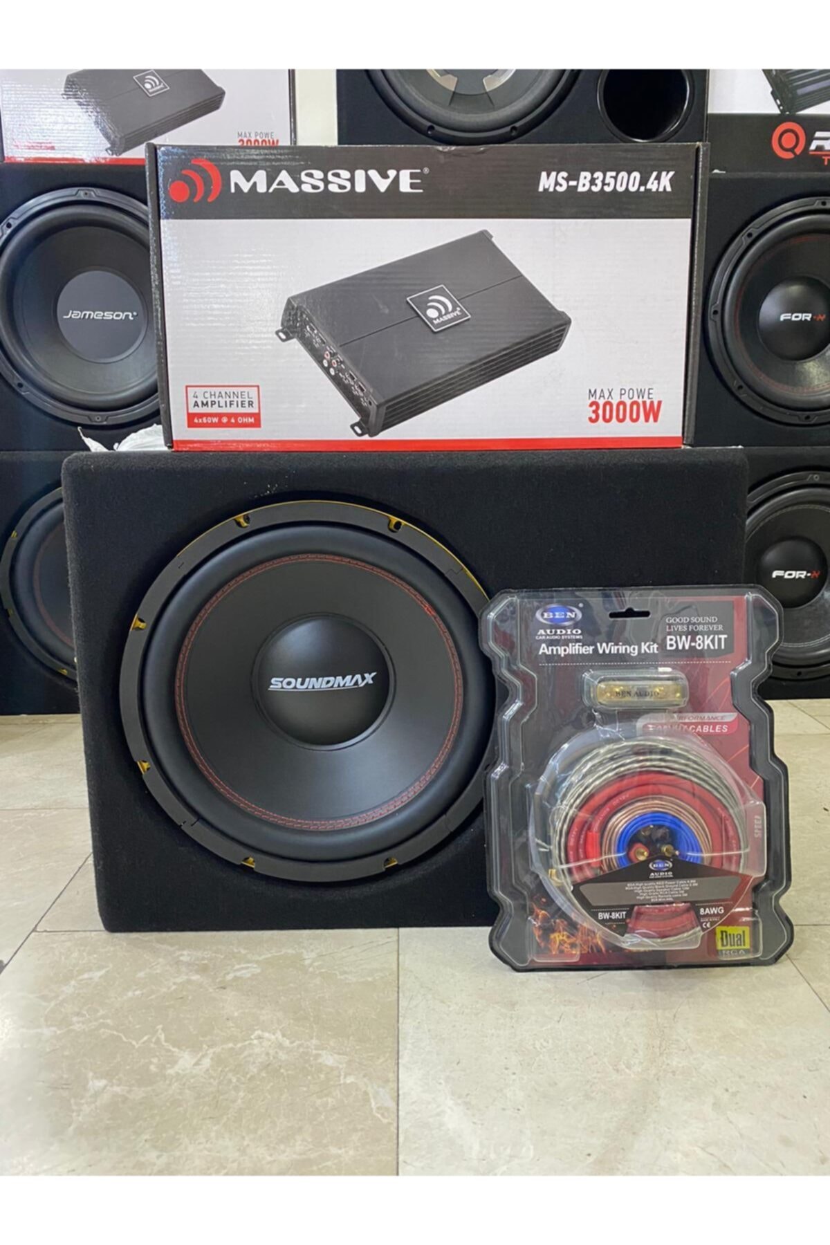 Soundmax Sx-fc12 30cm Paket 1500w 400rms Massive 4kanallı Anfi 3000w 4x60rms Plc Kablo
