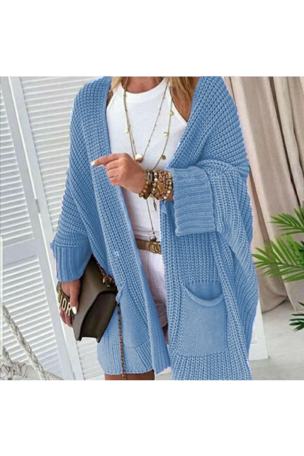 Trendusfashion Oversize Kalıp Cepli Salaş Triko Hırka