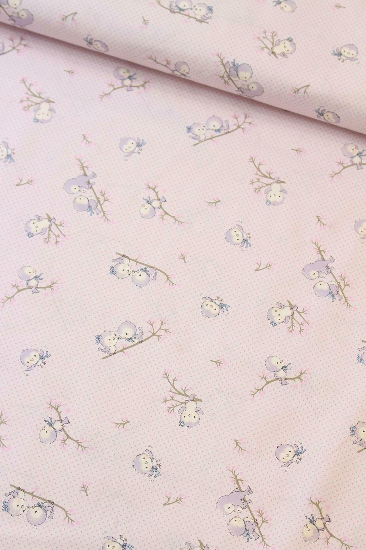 daisy star Pembe Minik Kuş Poplin Kumaş