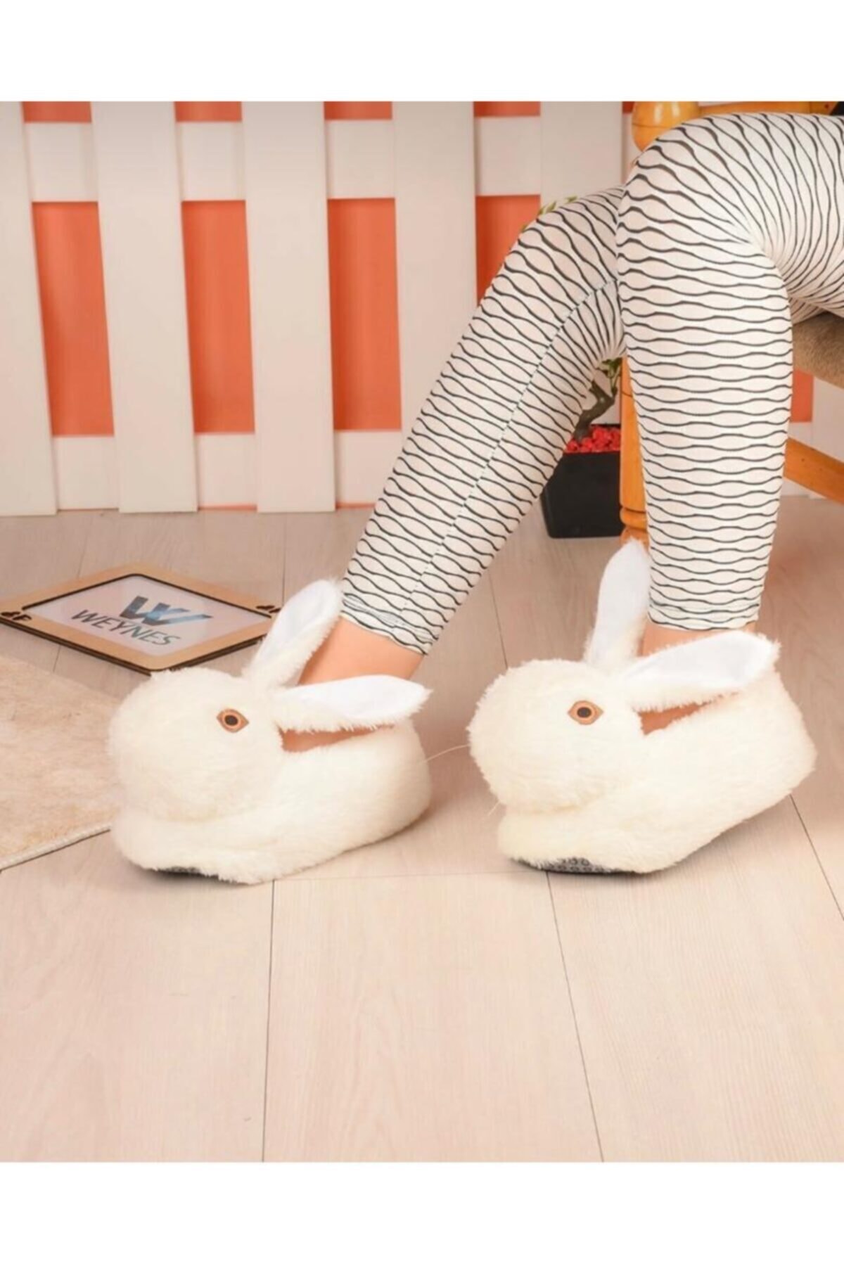 BY MAY SHOES Beyaz Tavşanlı Panduf Ev Botu