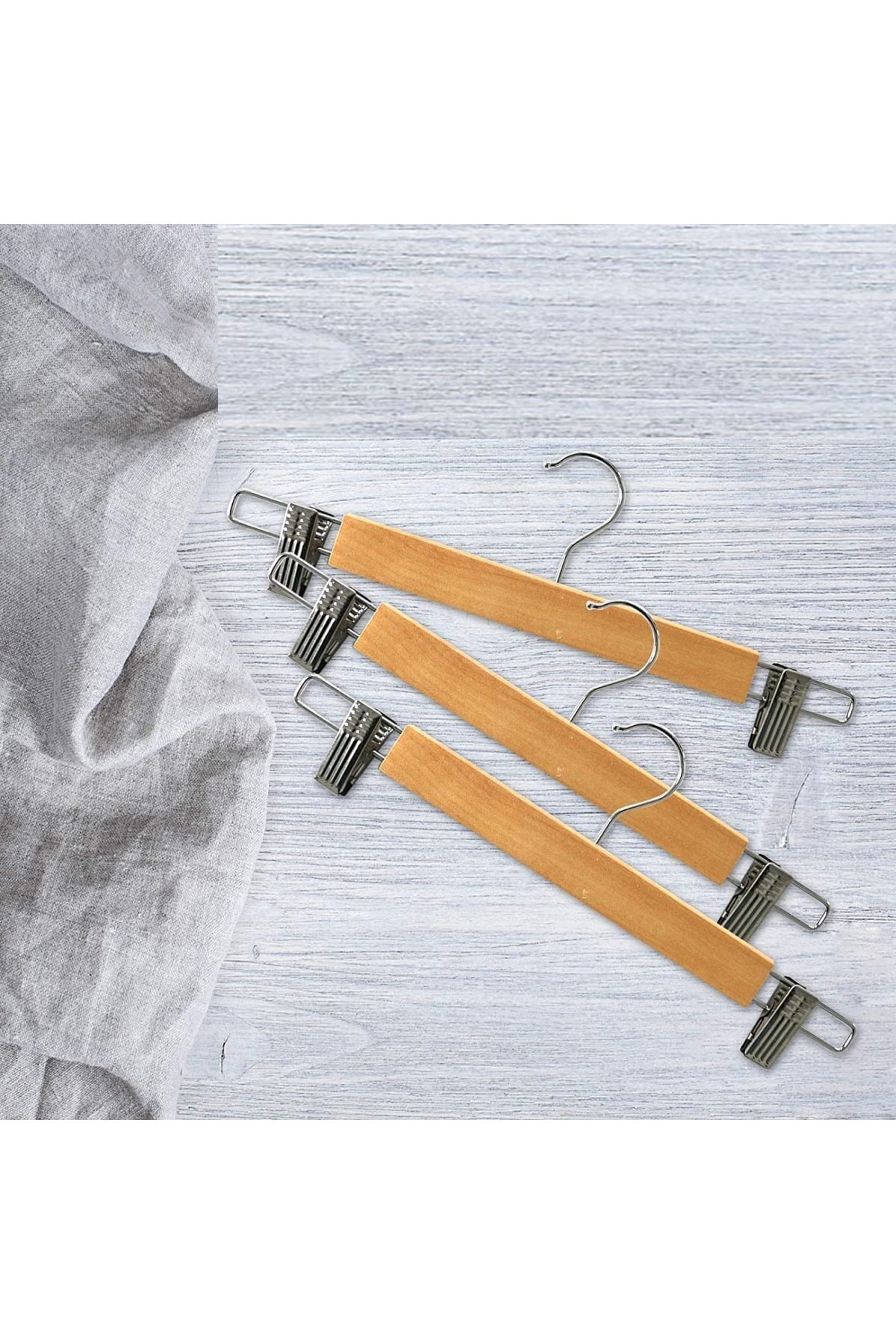 Onouqo Ahşap Askılık Elbise Kıyafet Askısı Ahşap Mandallı Pantolon Etek Askısı 10.adet