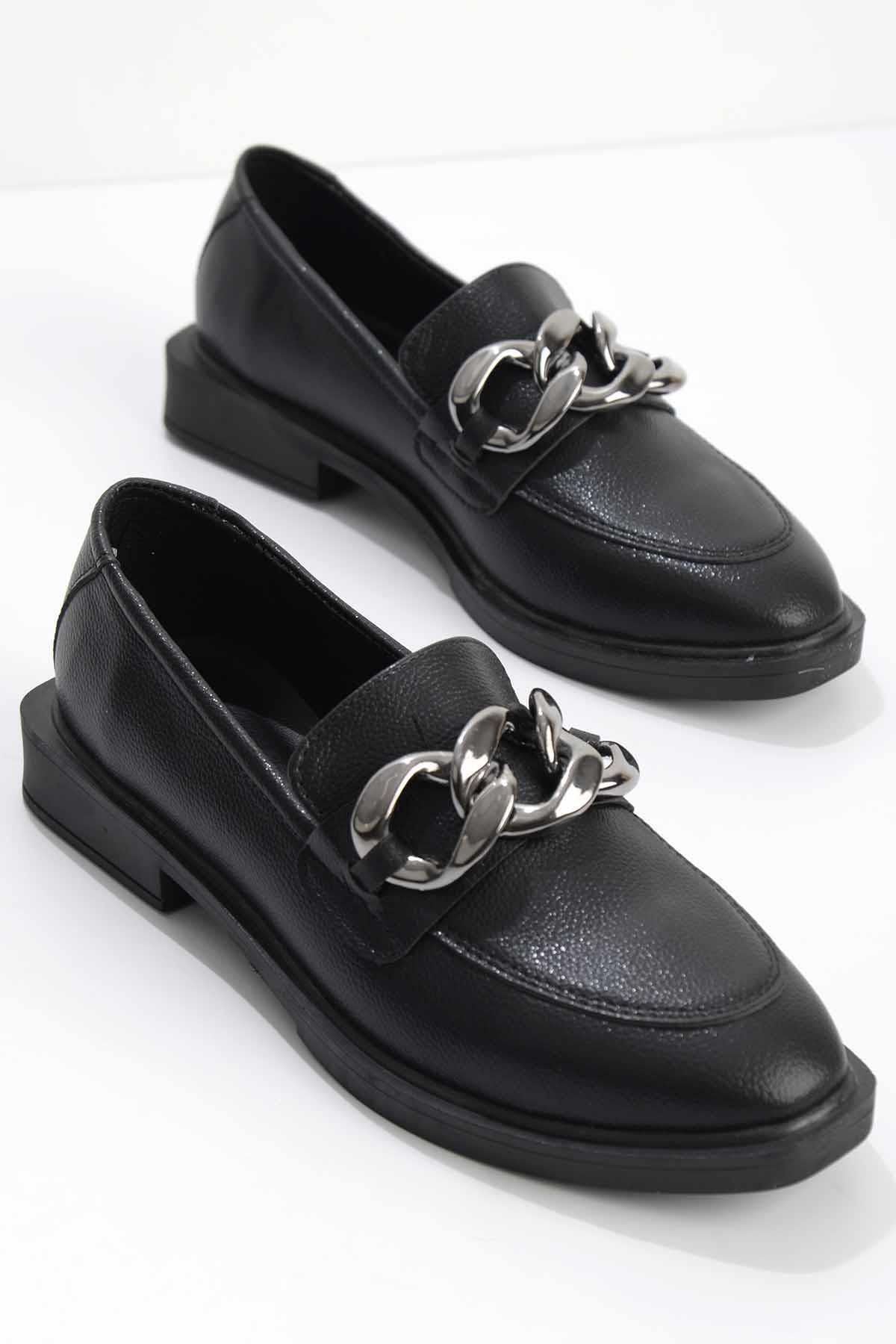 Bambi Siyah Simli Kadın Loafer Ayakkabı K017630215