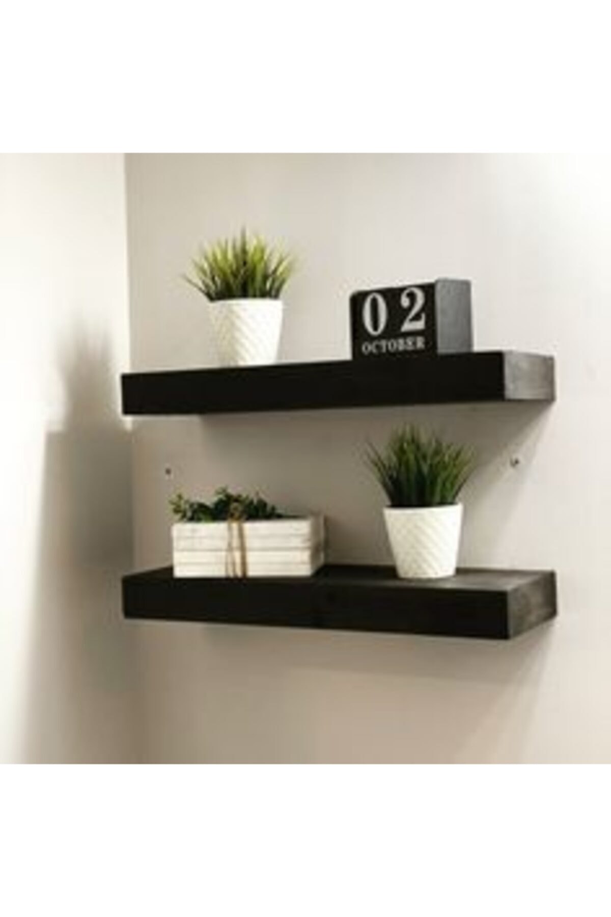 Karadeniz Tasarım Karadeniz Dizayn Ahşap Siyah Raf 2li 60x20 Yük.30mm