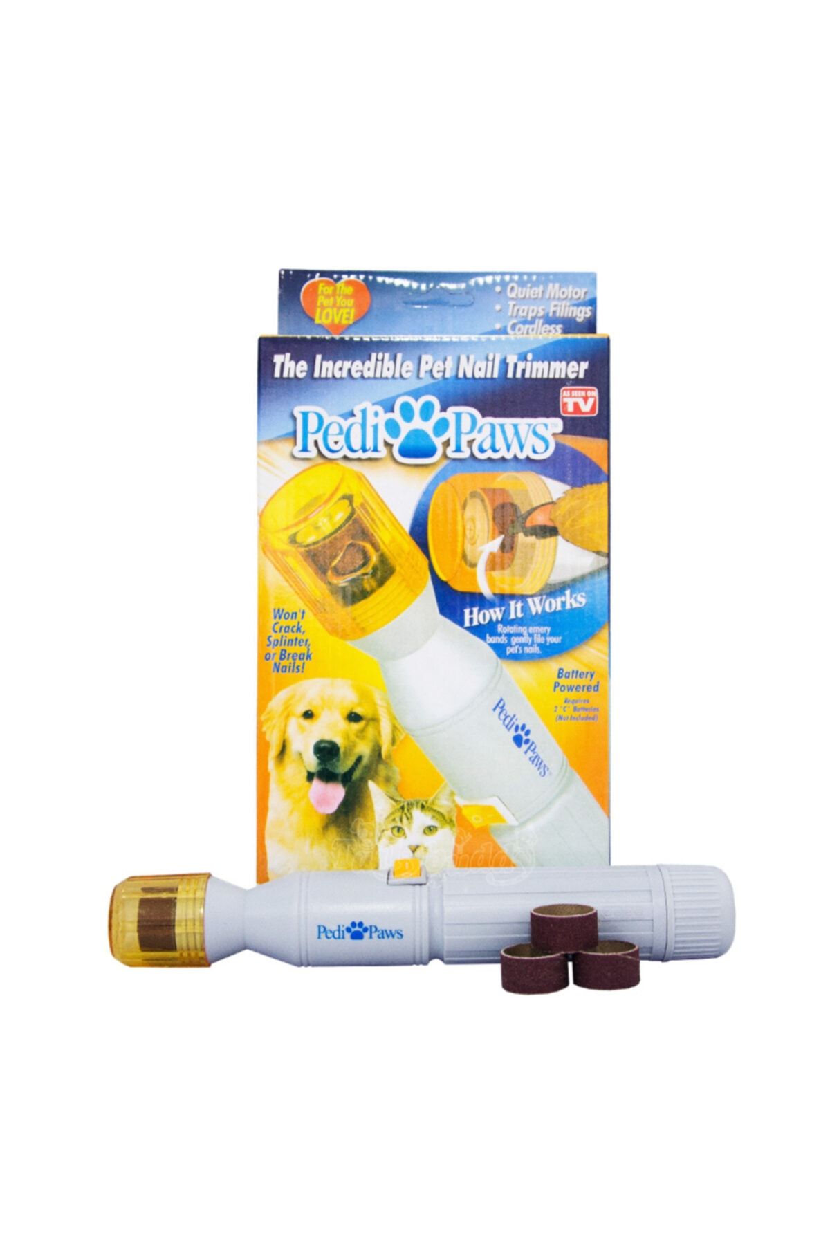 Pedi Paws Taşınabilir Kedi Köpek Tırnak Kesme Makinesi Pet Hayvanları Için Törpü Pilli (c Boy Pil Ile Çalışır)