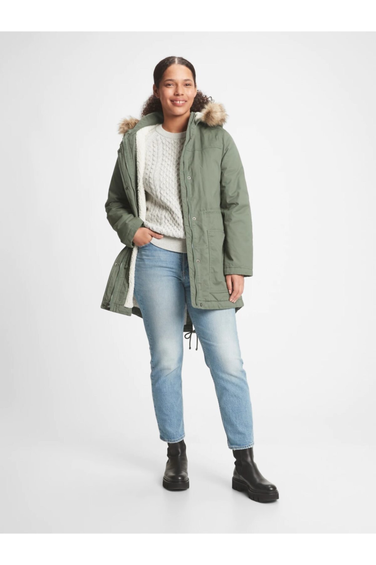 GAP Kadın Yeşil Sherpa Astarlı Parka
