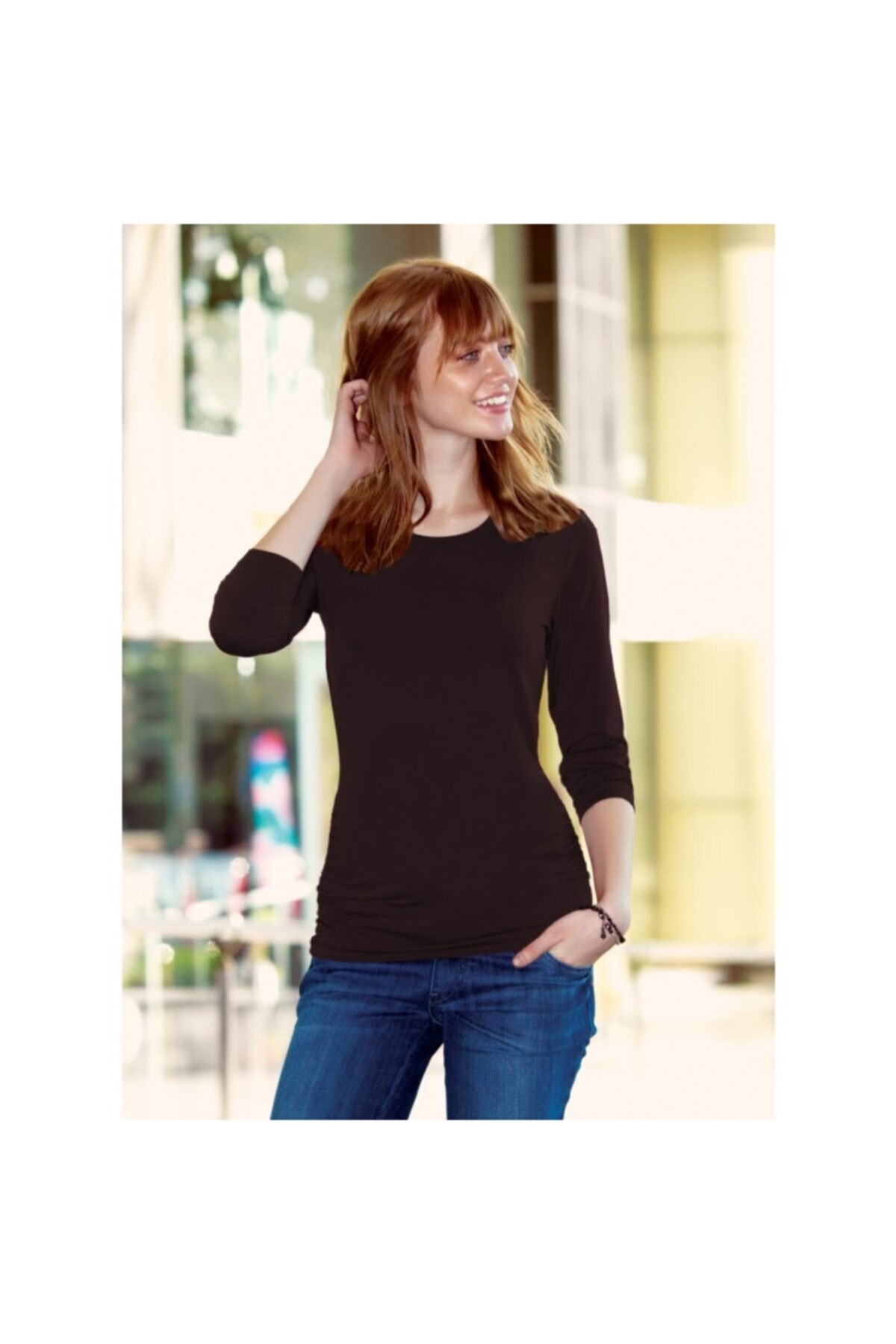 Ebru Maternity 4256 - Yuvarlak Yaka Hamile Basic Tişört Kahve