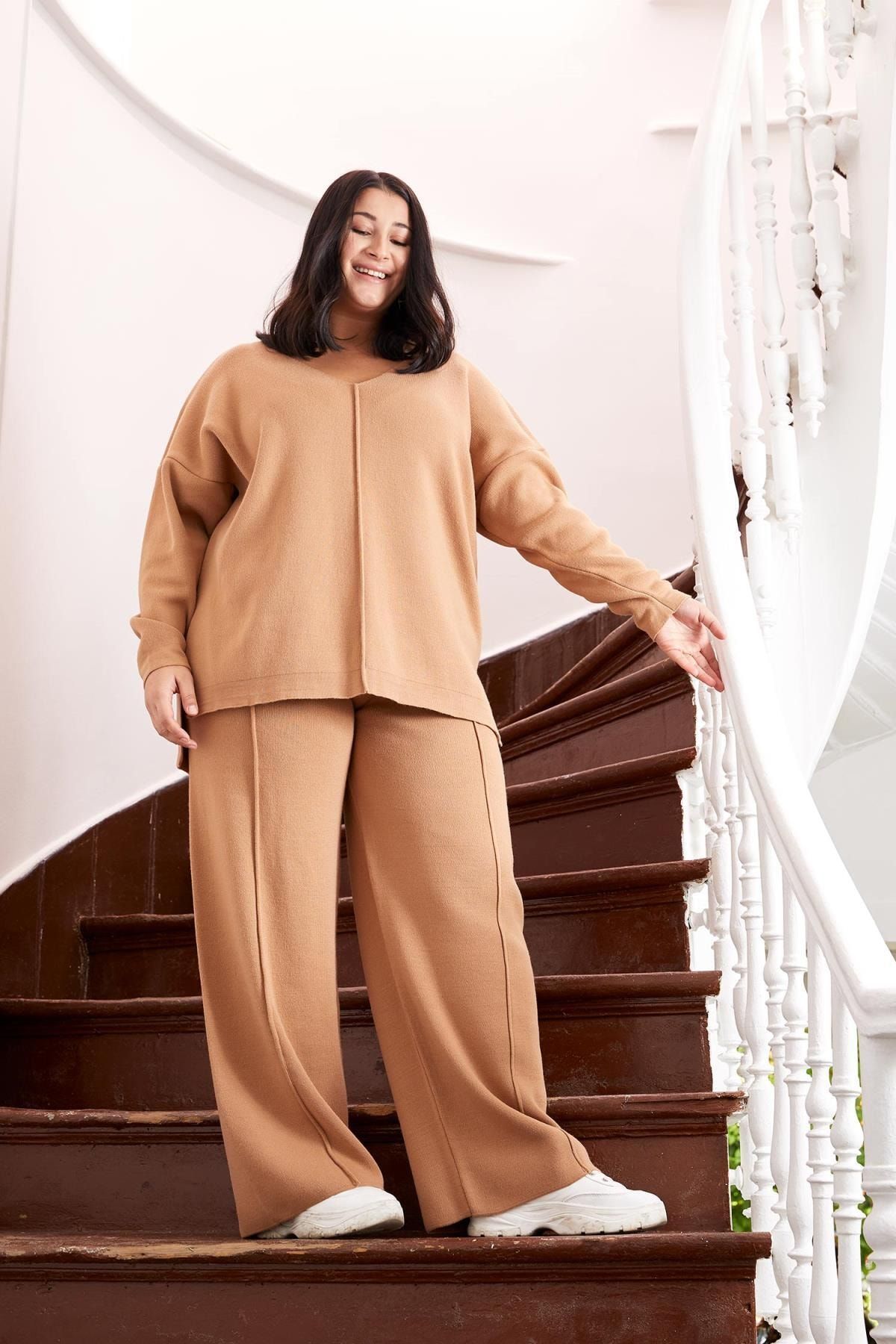 DeFacto Büyük Beden Relax Fit Geniş Paça Triko Pantolon