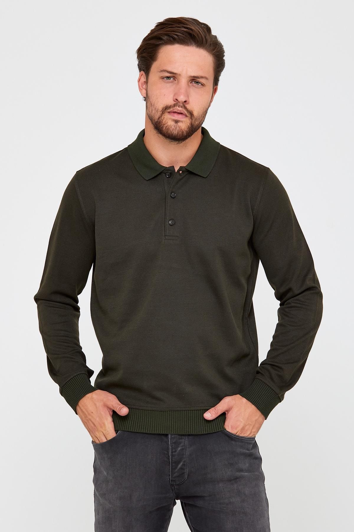 ENQUE Erkek Polo Yaka Sweatshirt Yeşil