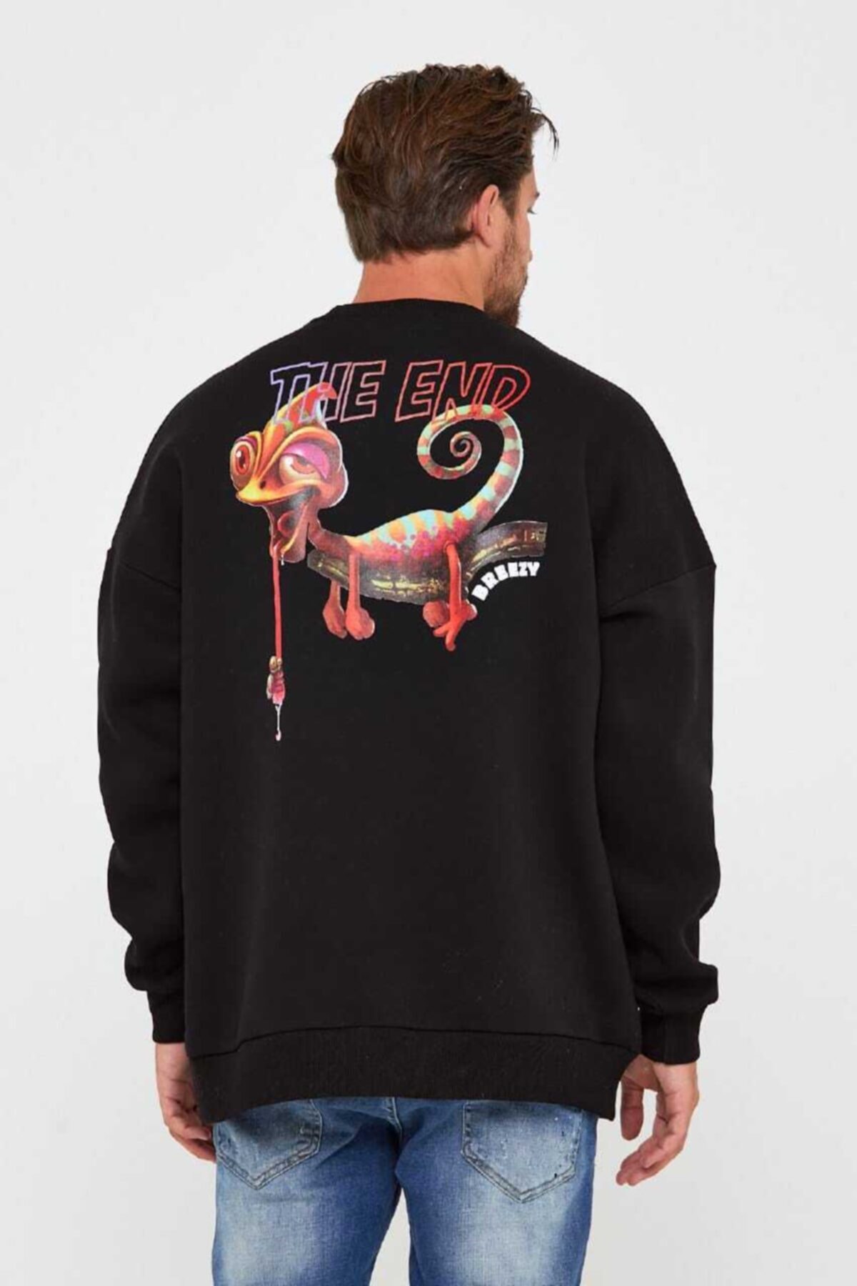 TAXIMMIX Yuvarlak Yaka Içi Şardonlu Ön Ve Sırtı Baskı Detaylı Siyah Unisex Oversize Sweatshirt