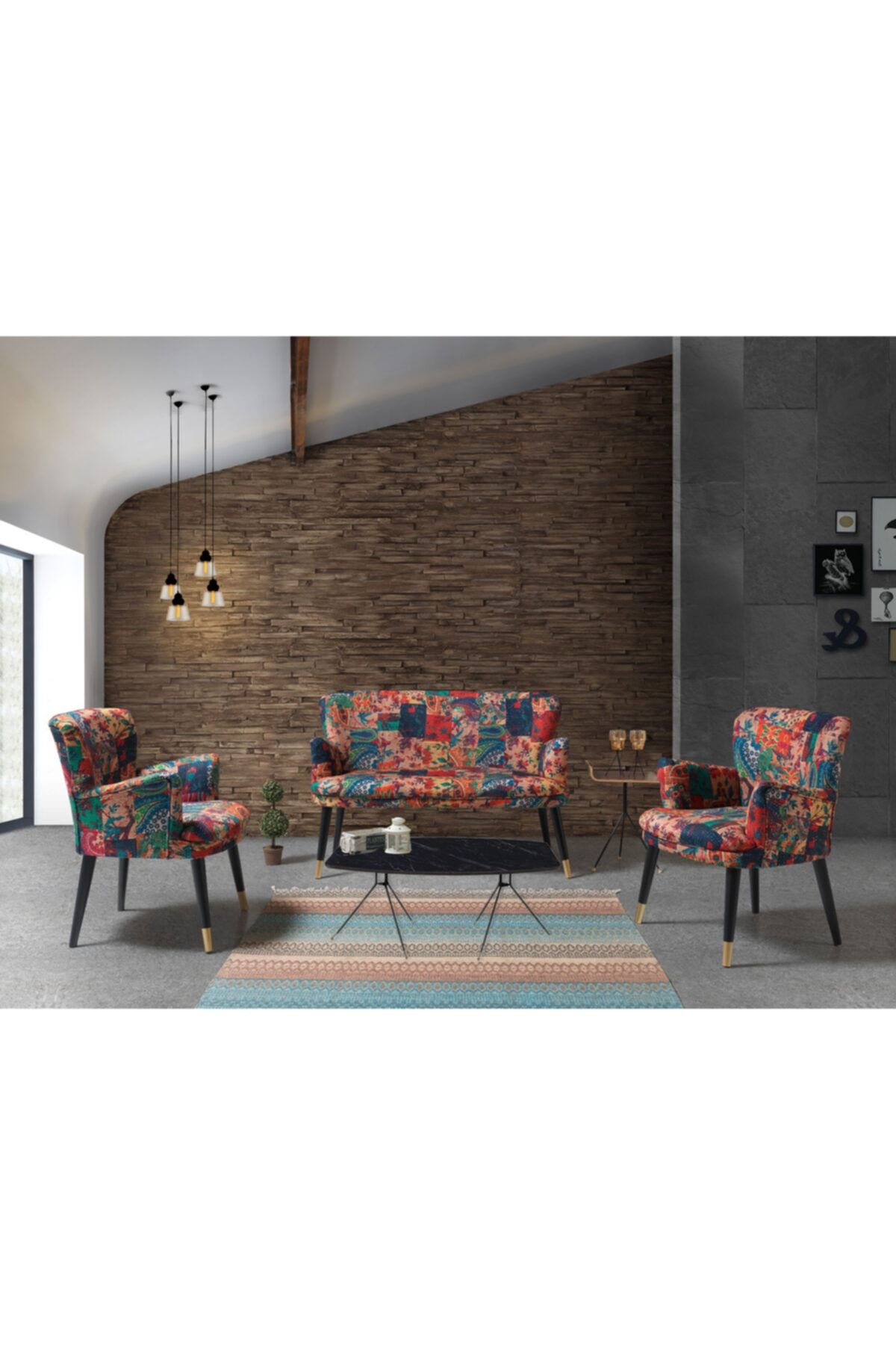 mobilyabazari Patchwork Sehpalı Çay Seti
