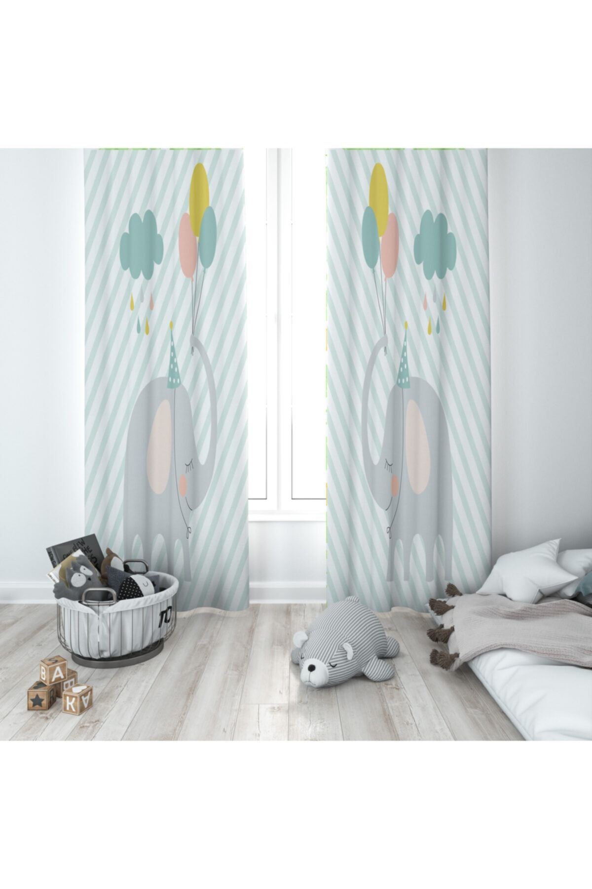 halımarkt Hm-b66 Sevimli Balonlu Fil Çocuk Odası Fon Perde