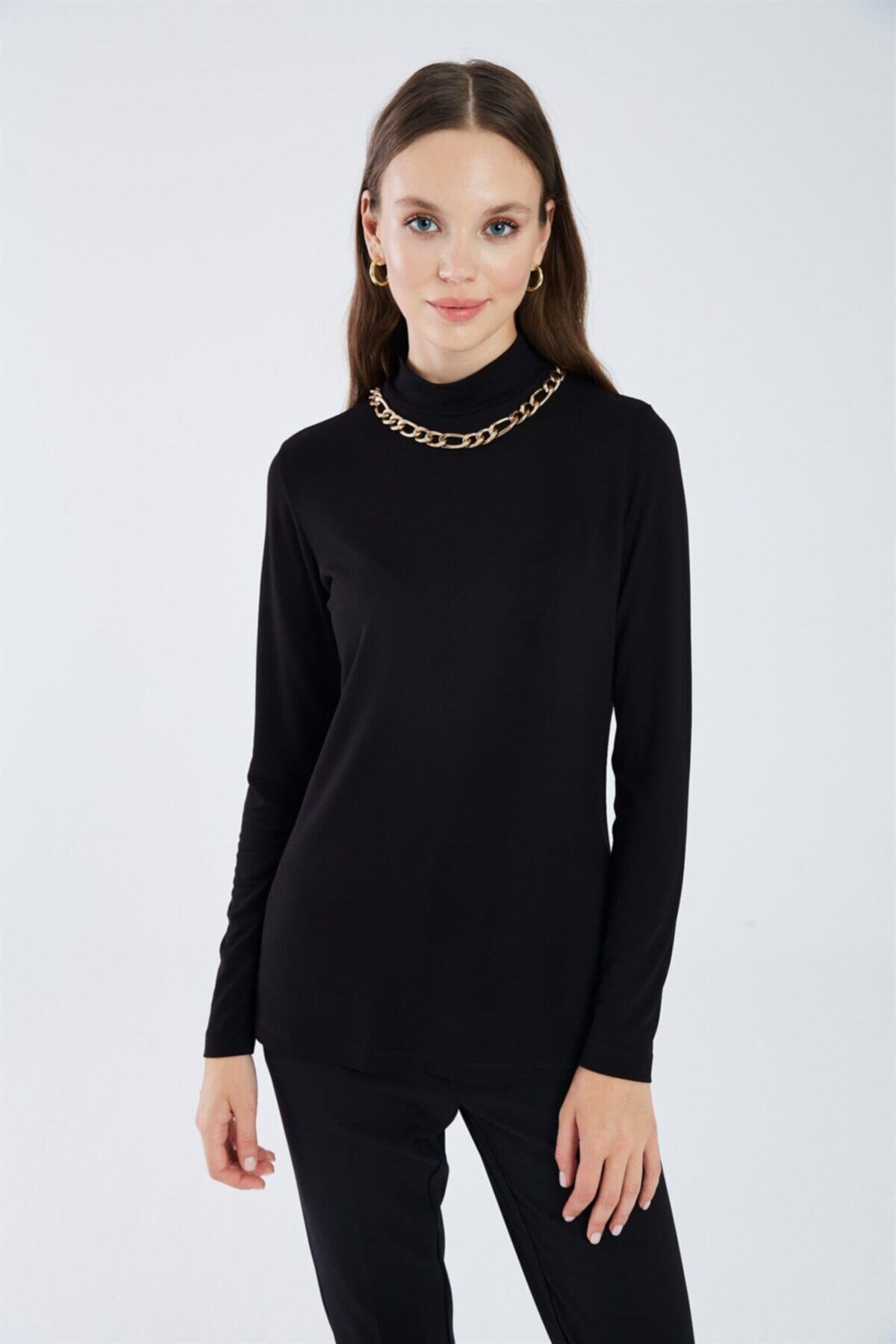 Zühre Uzun Kollu Ve Bisiklet Yaka Siyah Triko Bluz B-0082