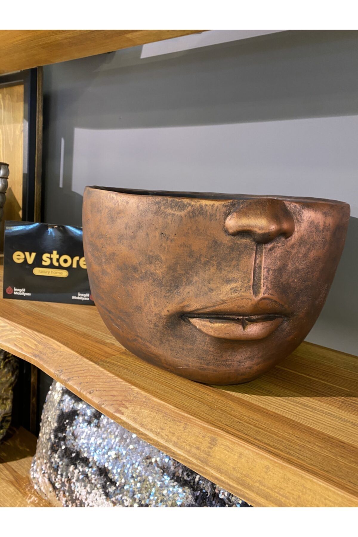 Vitale Face Saksı Bakır Eskitme 29x18 cm