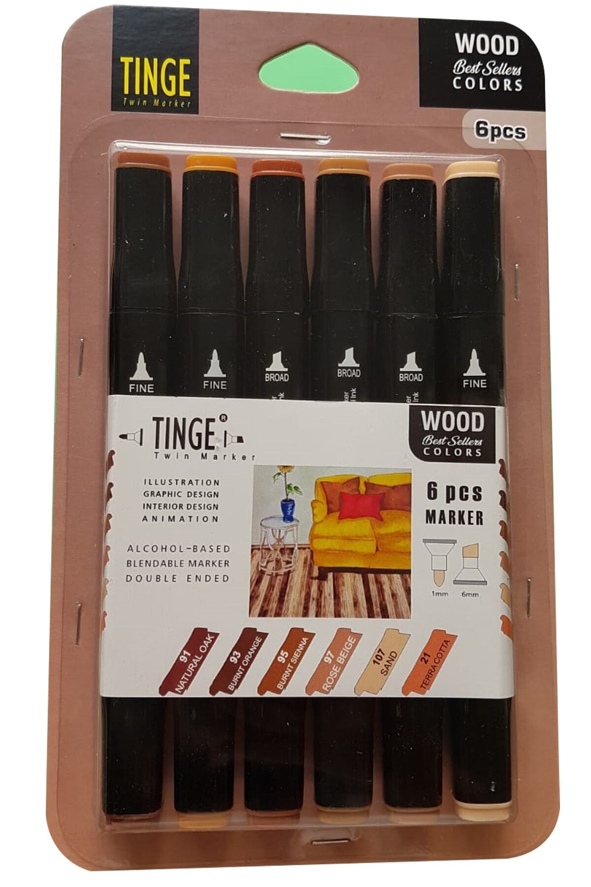 Tinge Marker Kalem - 6'lı Wood Ahşap/toprak Tonlar Renk Seti