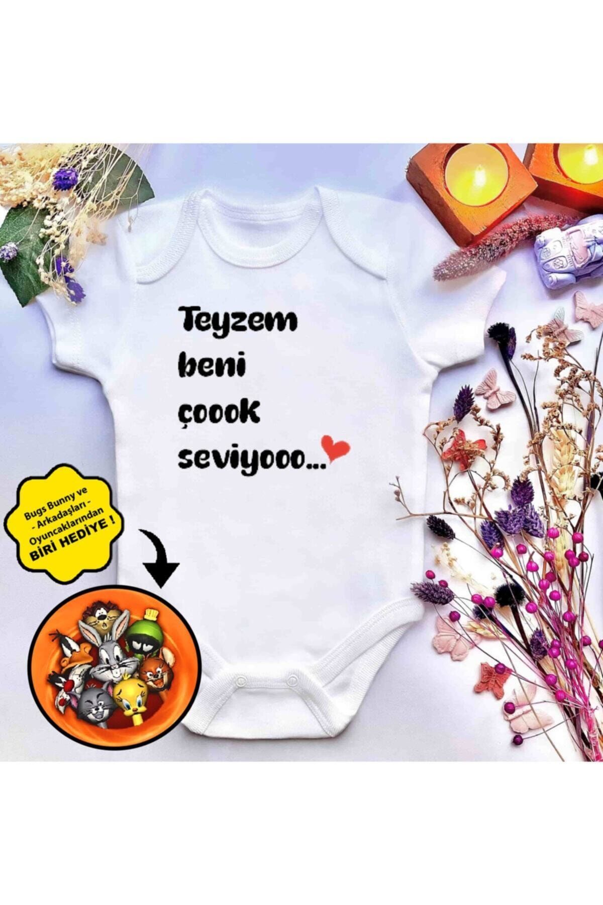 irembaby Unisex Bebek Teyzem Beni Çok Seviyor Baskılı %100 Pamuklu Çıtçıtlı Body Zıbın