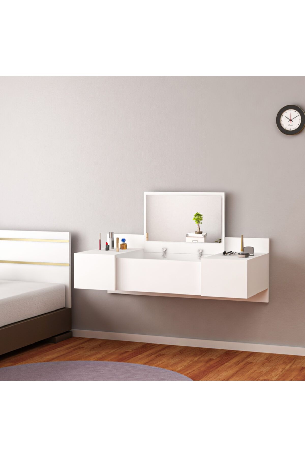 ARNETTİ Zakkum Makyaj Masası Beyaz 33x100x39,1 Raflı Dekoratif Tasarım Kolay Kurulum