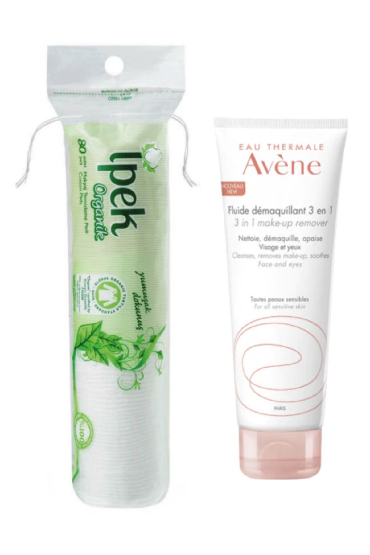 İpek Organic Cotton 80 Adet Makyaj Temizleme Disk Pamuk Ve Avene 3 In 1 Makyaj Temizleyici 100 Ml