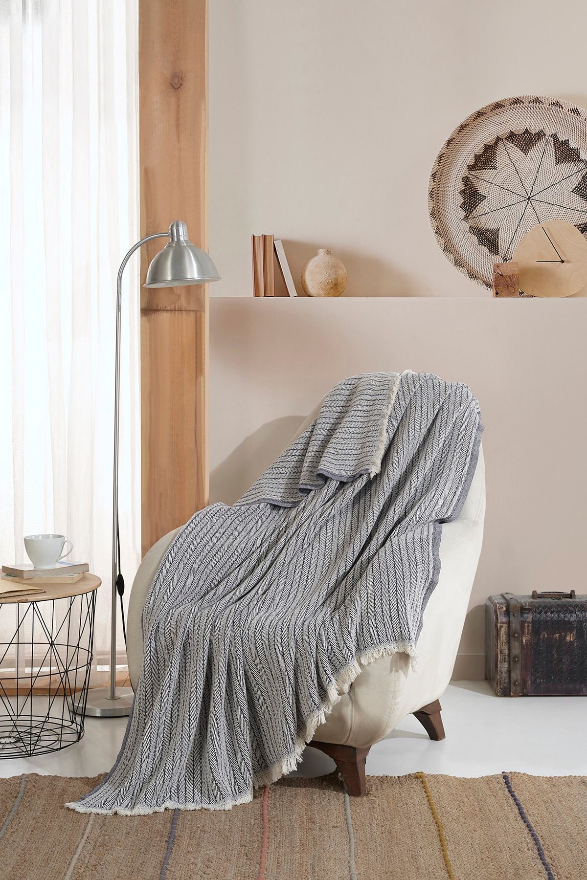 Lux Touch Vera Indigo Tekli Koltuk Berjer Örtüsü Şalı 150 X 200 Cm Tv Battaniyesi Throw Pamuklu