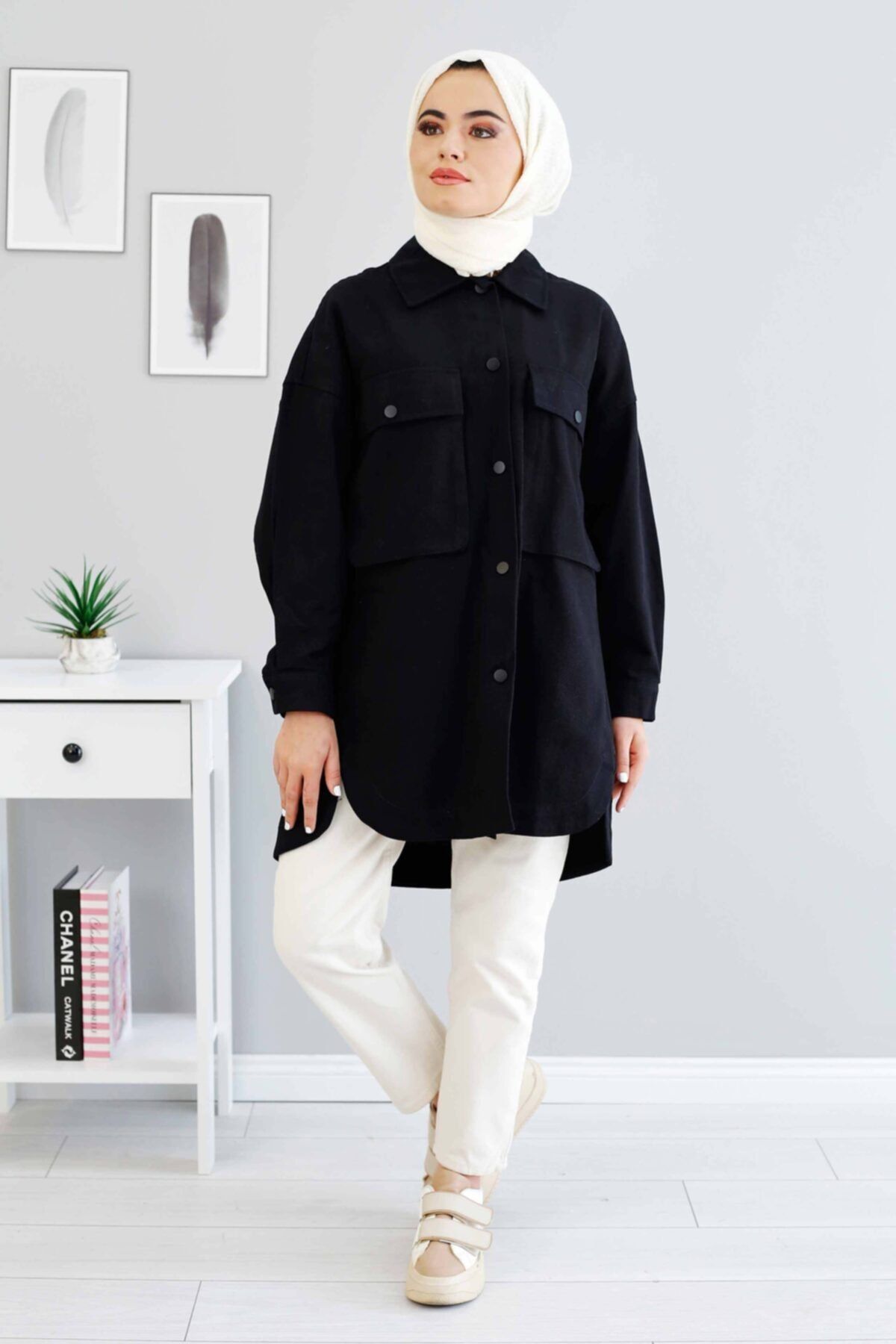İmajButik Salaş Kalıp Gabardin Ceket Gömlek/siyah