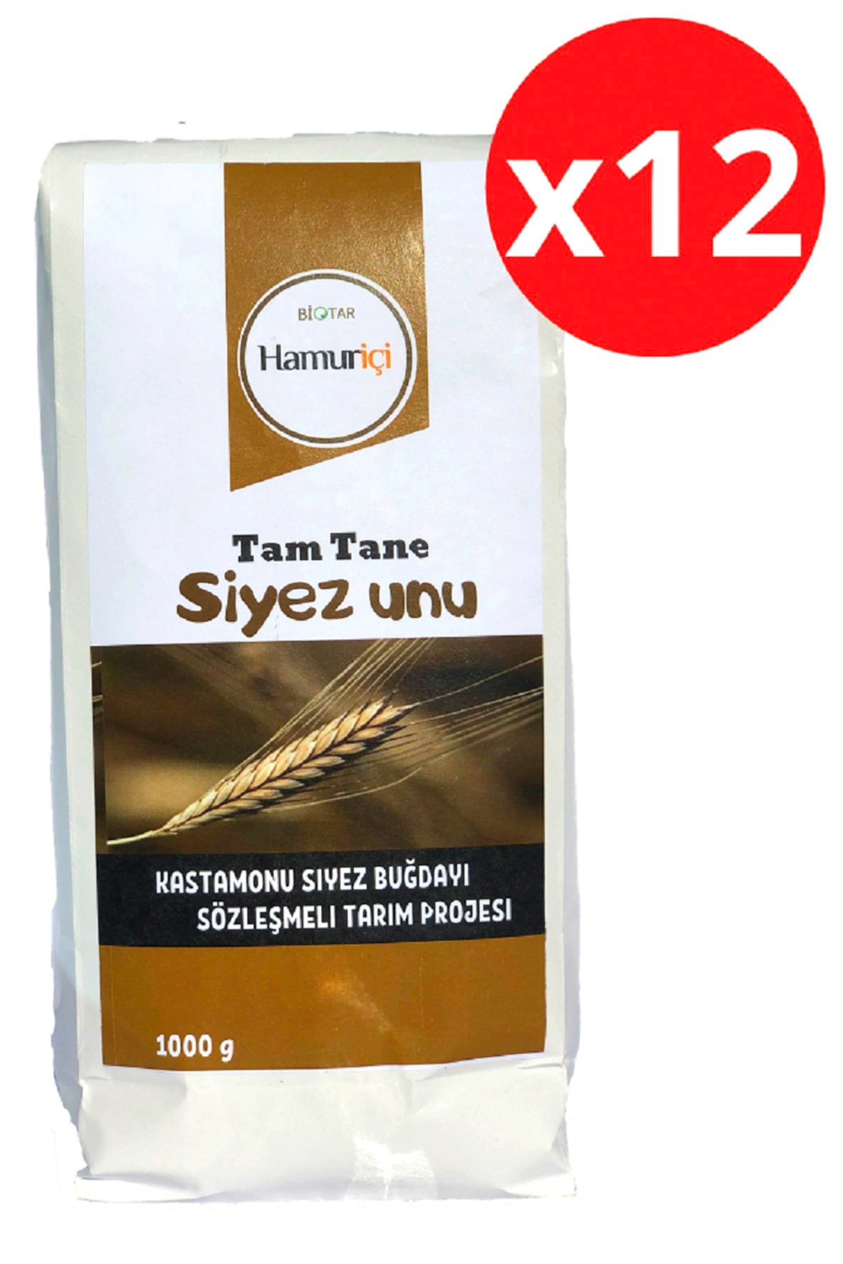 HAMURİÇİ Biotar Organik Tarım Ürünleri Tam Tane Siyez Unu 1000 gr X 12 Adet