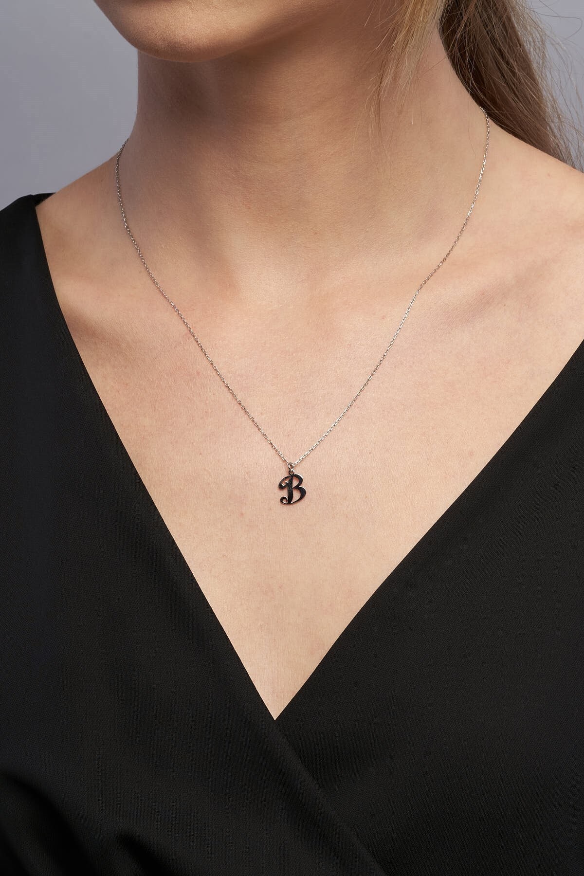 Jewelmim B Harfli 14k Beyaz Altın Kaplama Kadın Gümüş Kolye